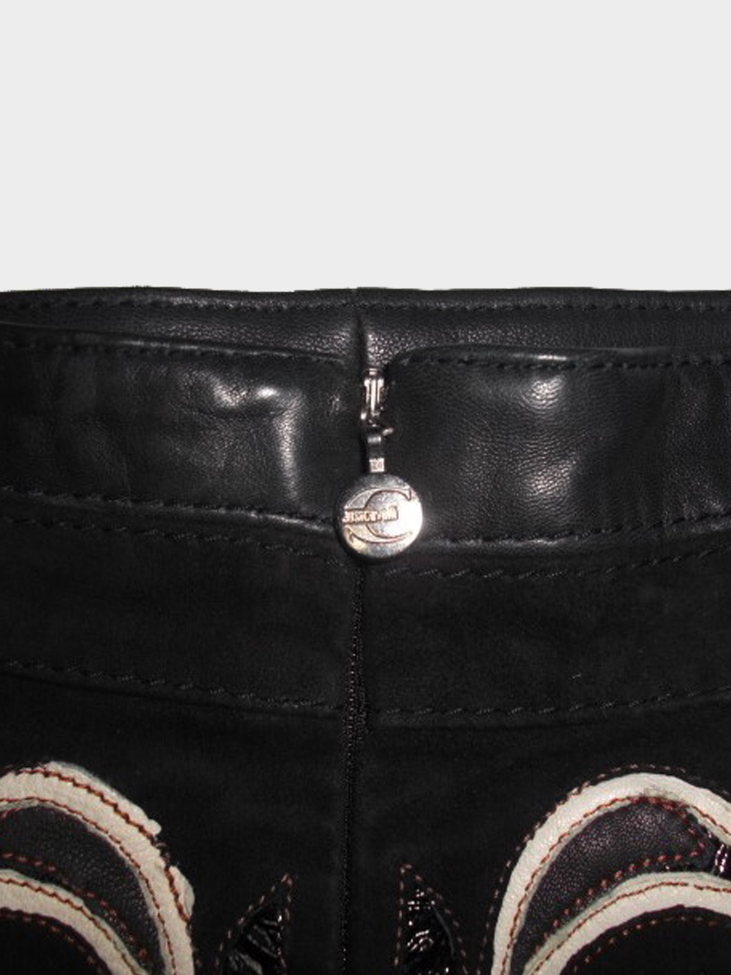 Roberto Cavalli 2000s Just Cavalli Black Leather and Suede Jacket and Mini Skirt Set