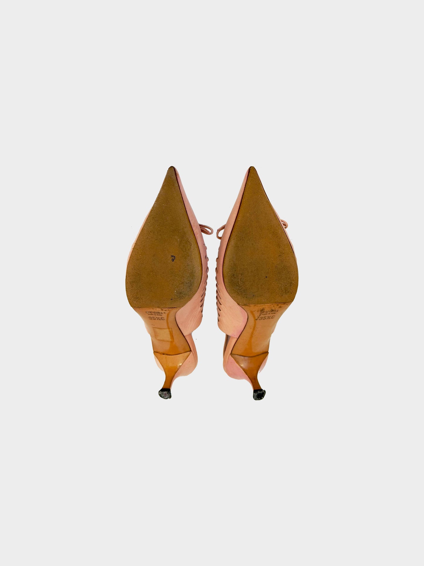 Gucci 2000s Pink Leather Bow and Bamboo Motif Slingback Heels