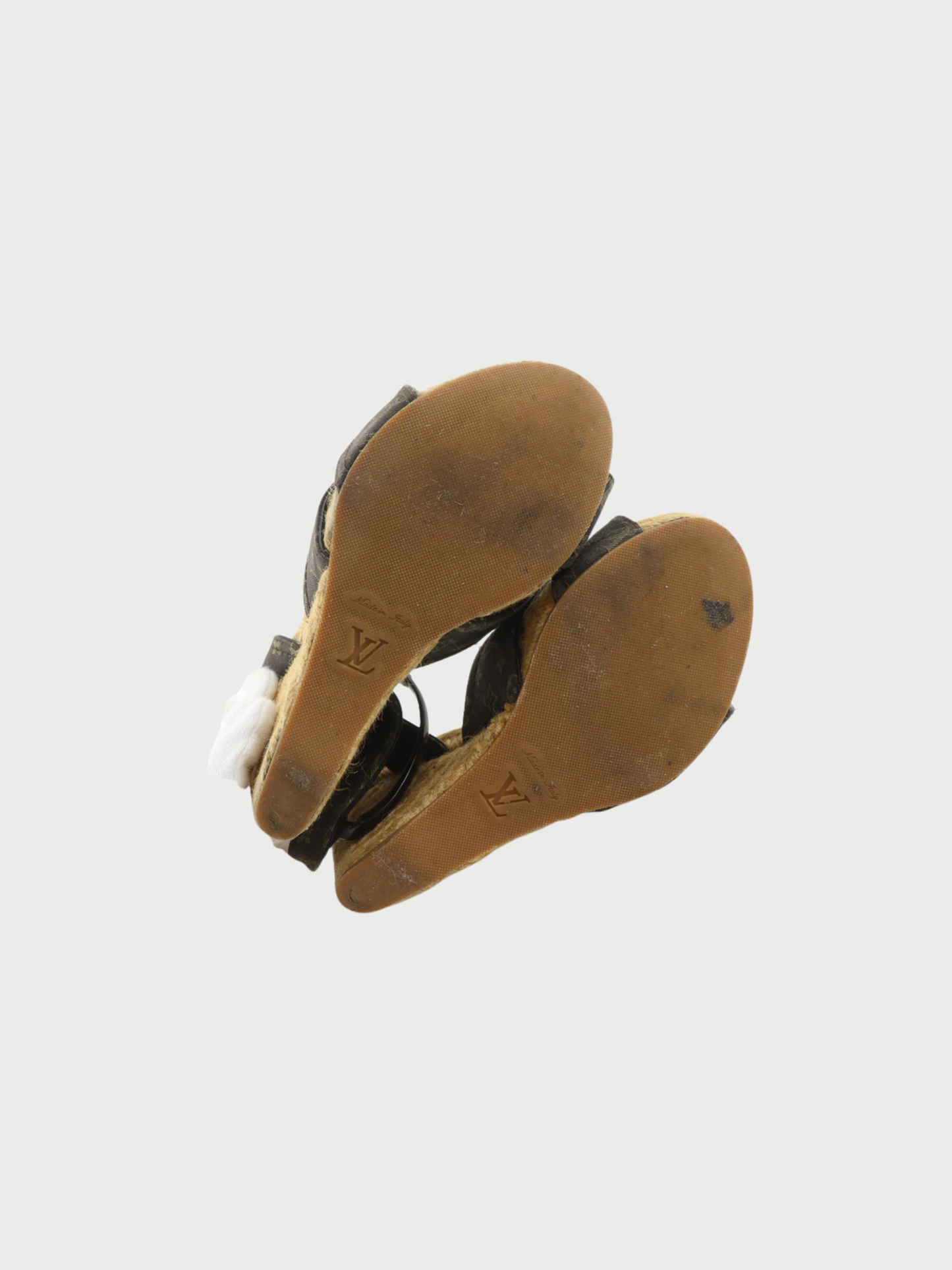 Louis Vuitton 2000s Brown Cotton Monogram Wedge Sandals