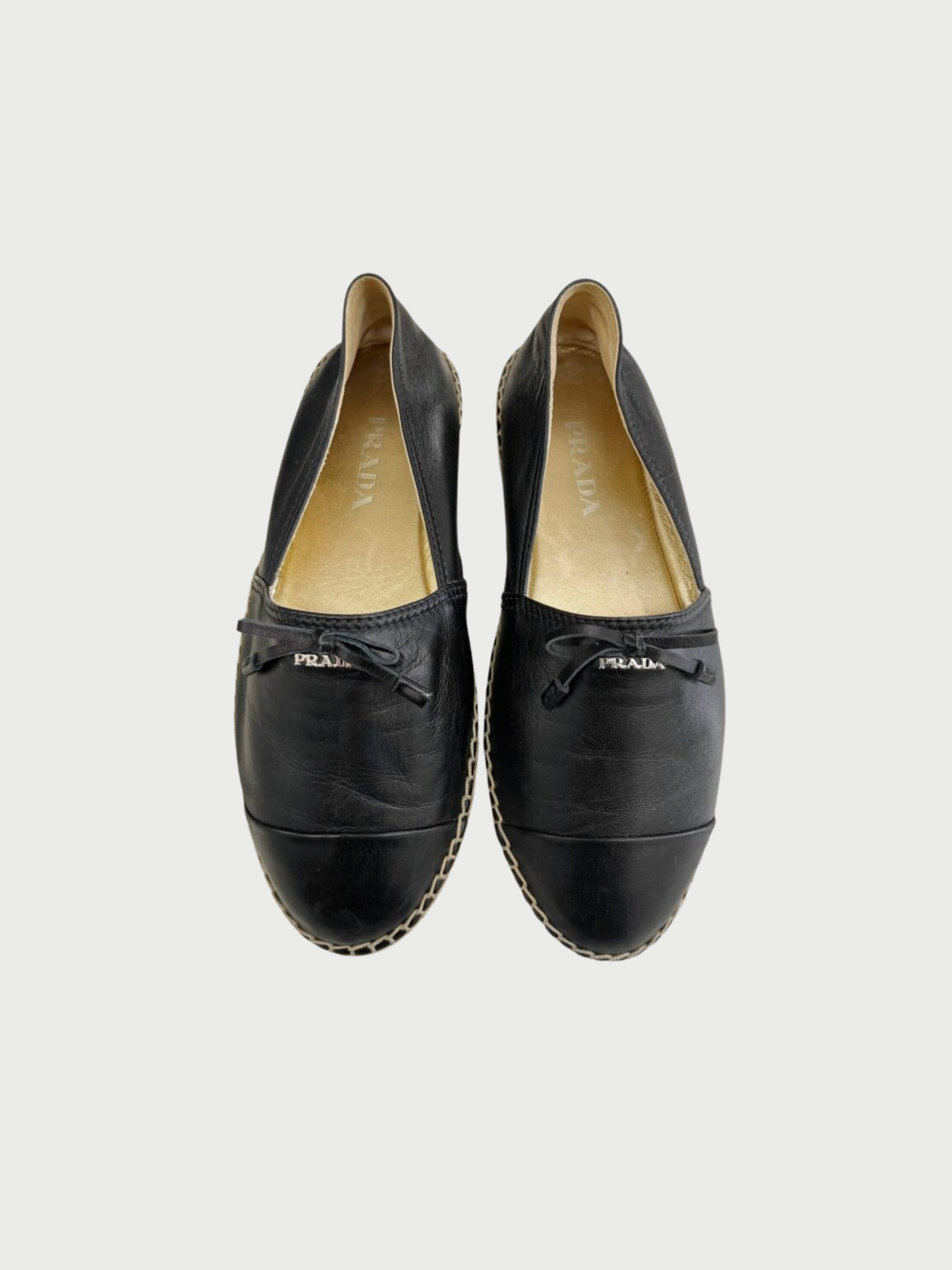 Prada 2010s Black Leather Bow Espadrilles