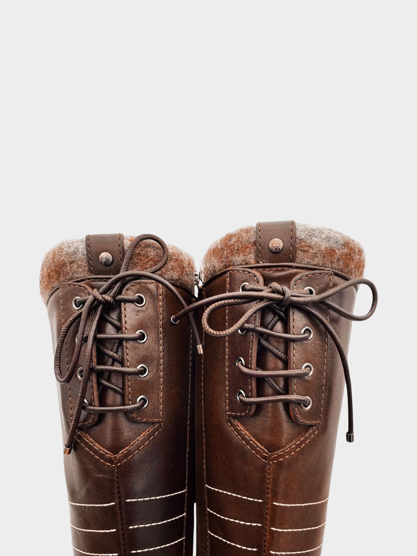 Christian Dior 2000s Chocolate Brown Montaigne Lace-up Long Boots