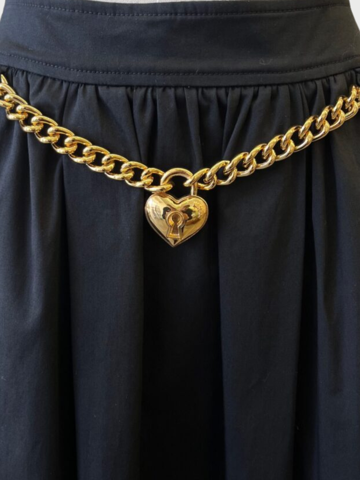 Moschino SS 2024 Black Cotton Heart Chain Belt Full Skirt