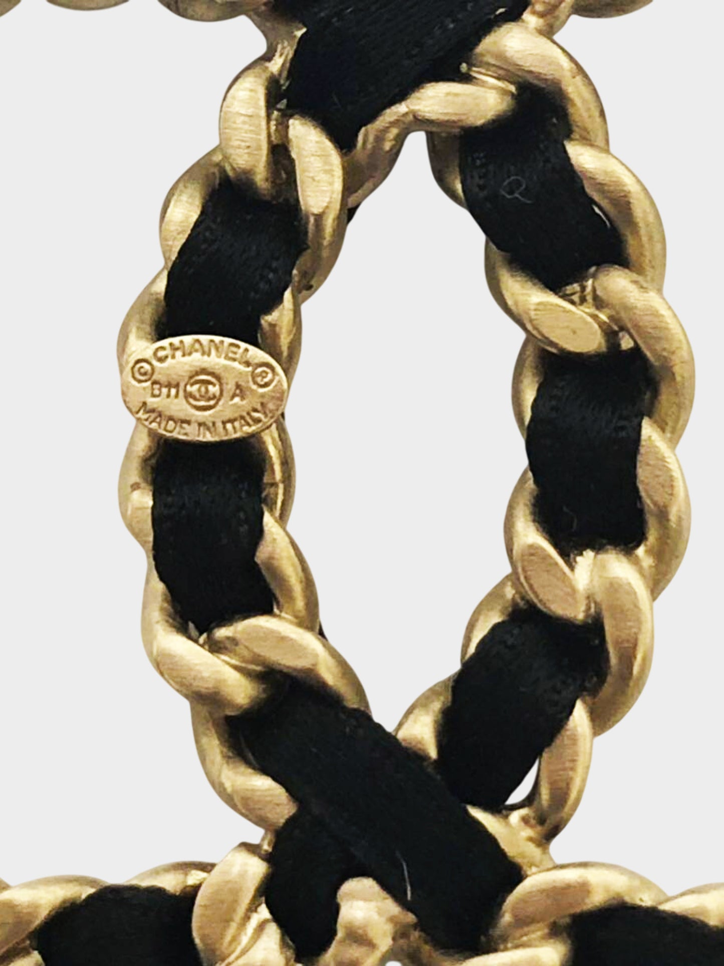 Chanel Fall 2011 Black Leather Woven CC Chain Link Drop Earrings