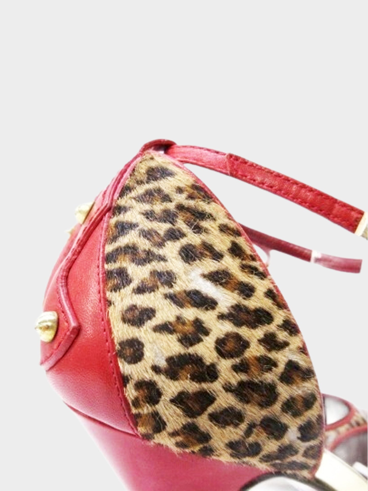 Fendi 2000s Leopard Print and Red Leather Ponyhair Heels