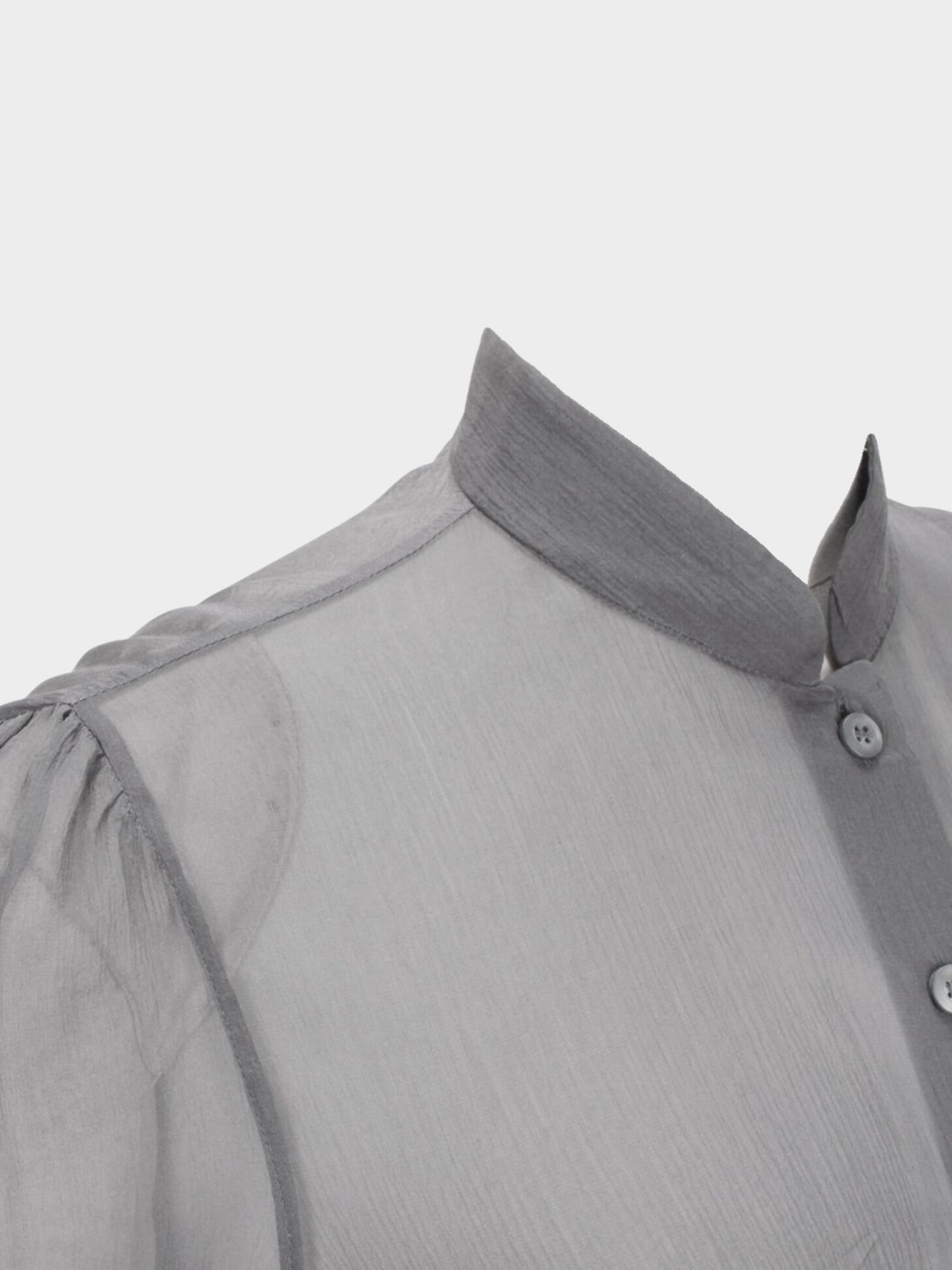Prada 2010s Grey Chiffon High Collar Button-down Long Sleeve Blouse