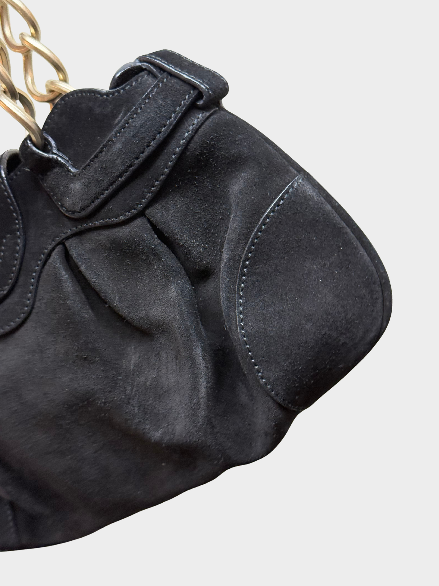 Salvatore Ferragamo 2000s Black Suede Marissa Gancini Chain Handbag
