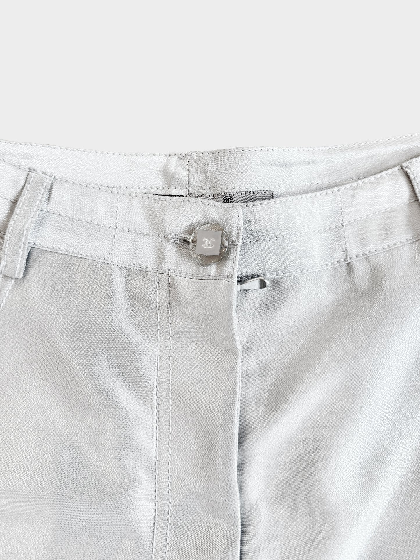 Chanel Late 1990s Metallic Silver High-waisted Pants