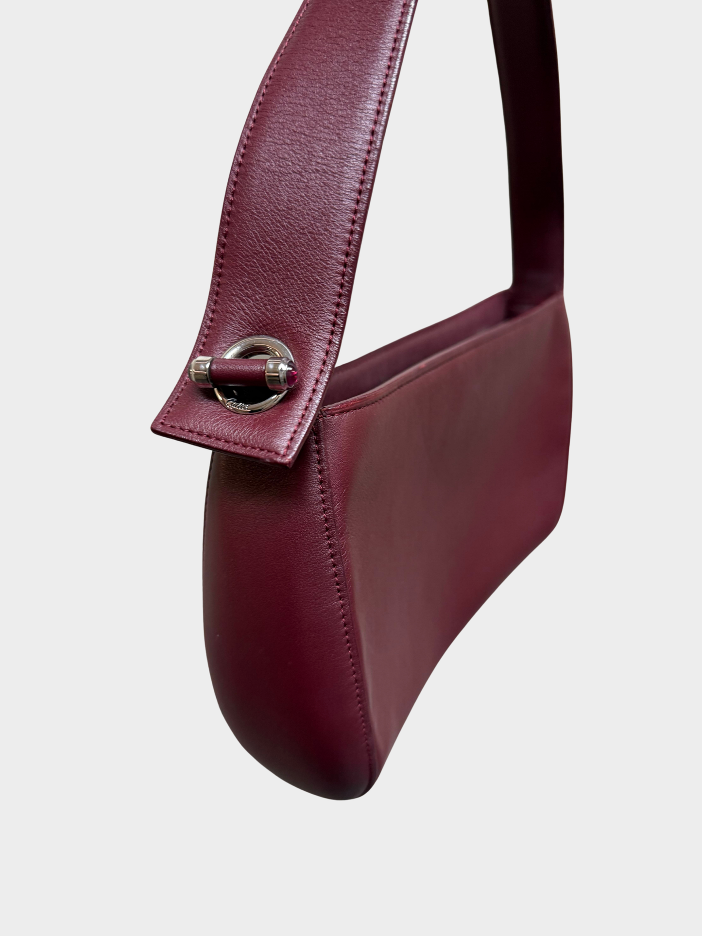 Cartier 2000s Bordeaux Calfskin Cabochon Shoulder Bag