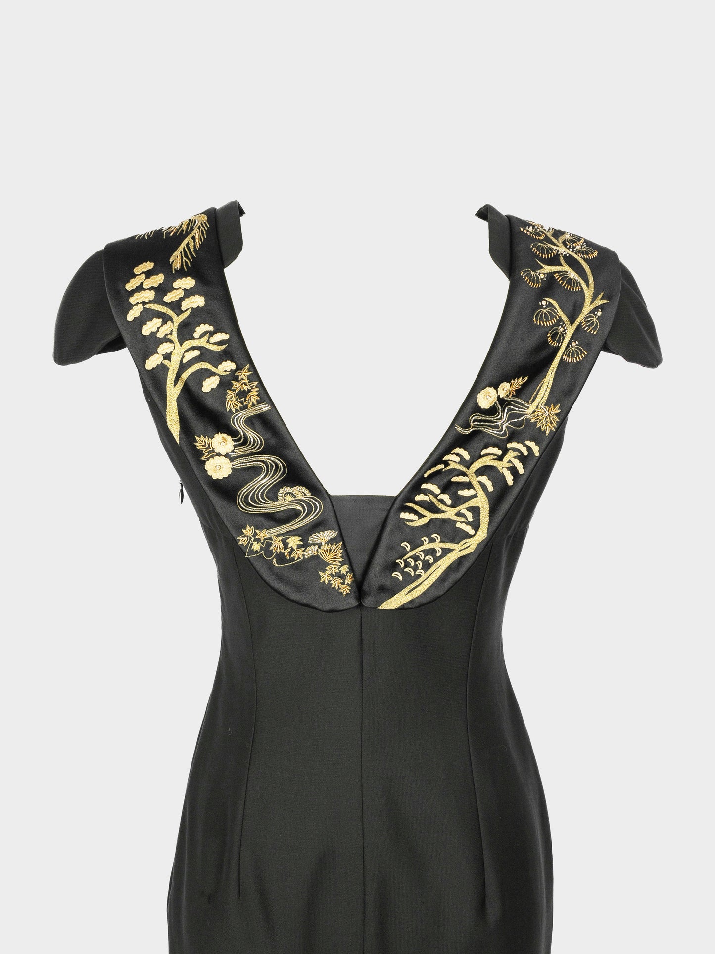 Alexander McQueen Resort 2011 Black and Gold Embroidered Mid-length Dress