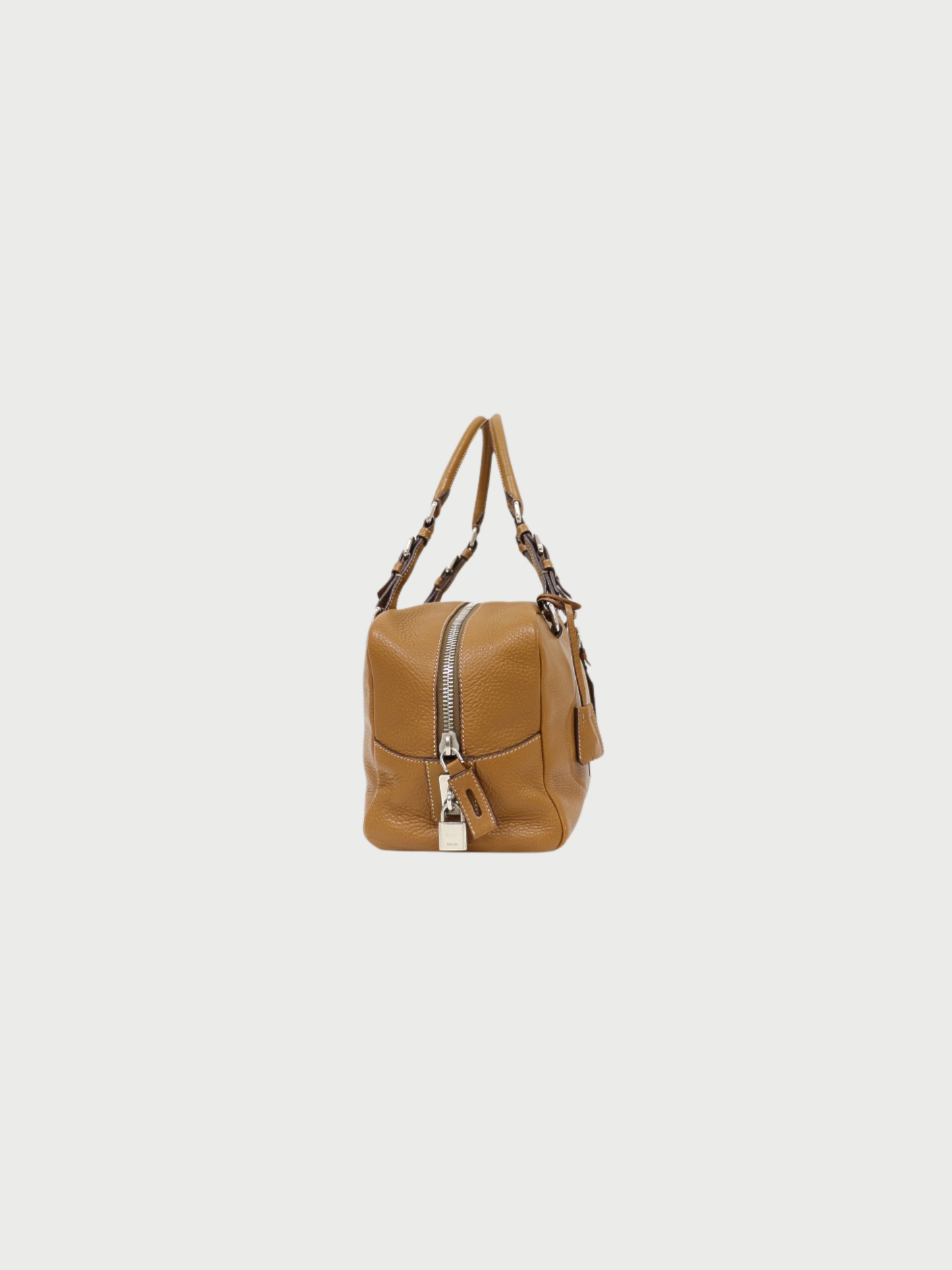 Prada 2000s Brown Leather Logo Embossed Handbag