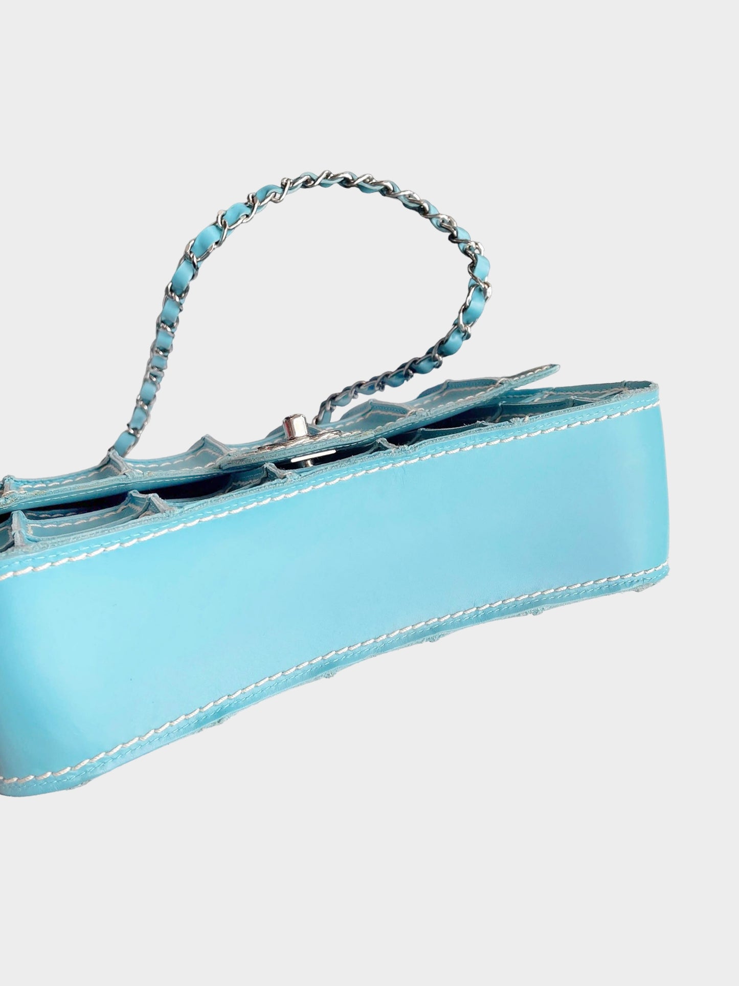 Chanel 2002-2003 Blue Lambskin Square Wild Stitch Flap