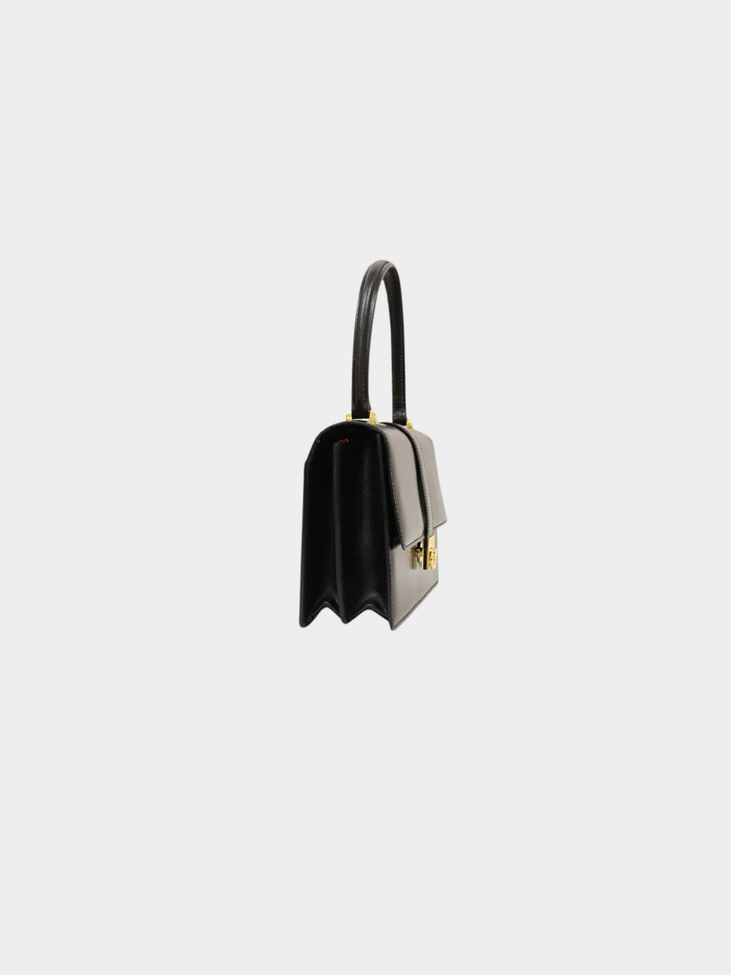 Celine 1990s Black Gancini Hardware Leather Handbag