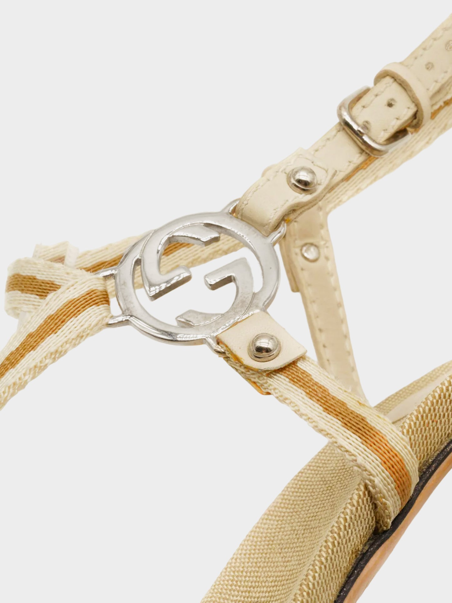 Gucci 2000s Beige Canvas Strappy Heeled Sandals
