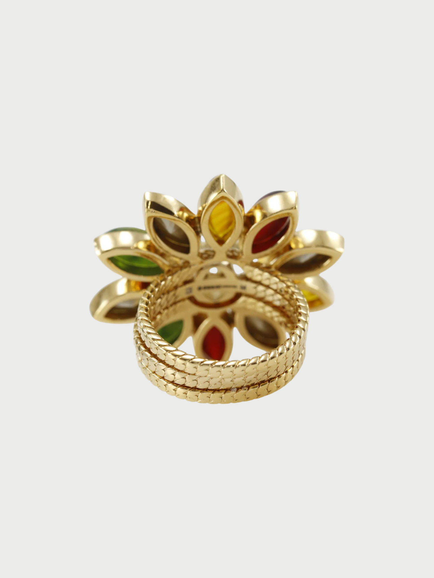 Gucci 2010s Gold Plated Metal Interlocking G Flower 3 Row Ring