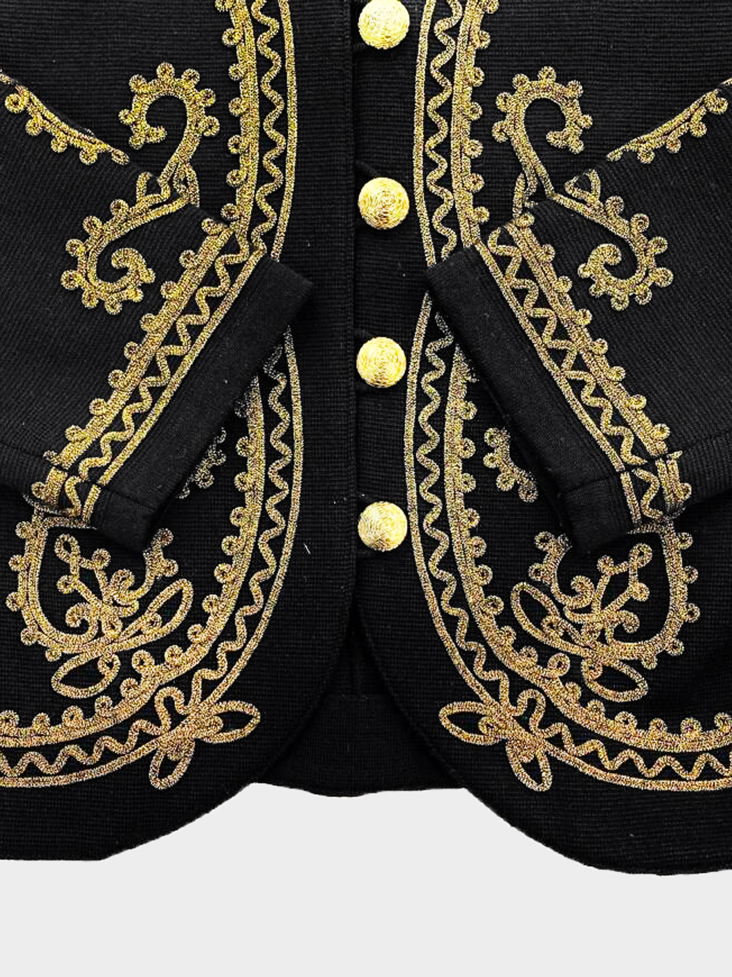 Yves Saint Laurent 2000s Black Wool Gold-embroidered Button-down Jacket