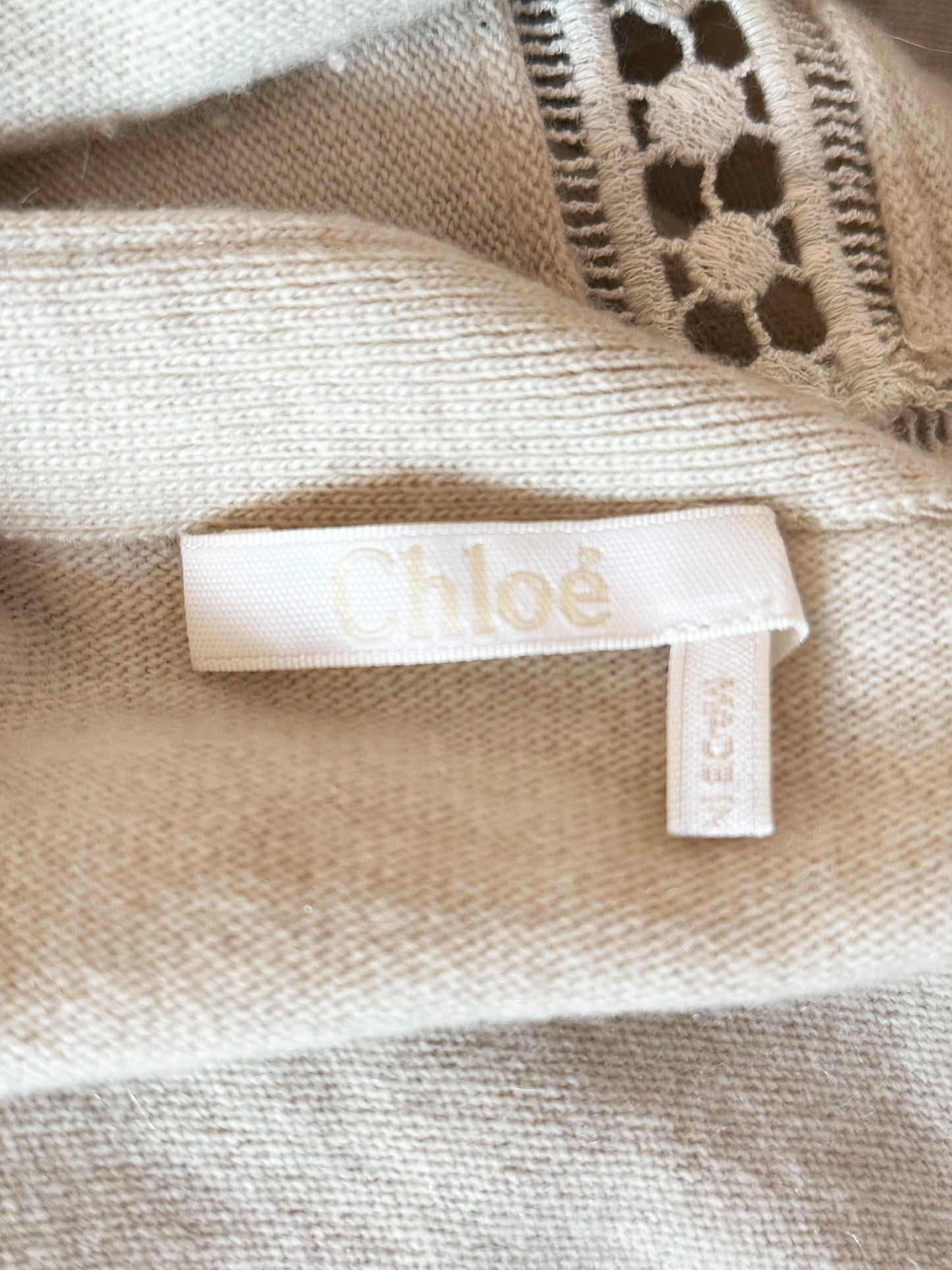 Chloe FW 2016 Beige Wool Knit Eyelet Sweater