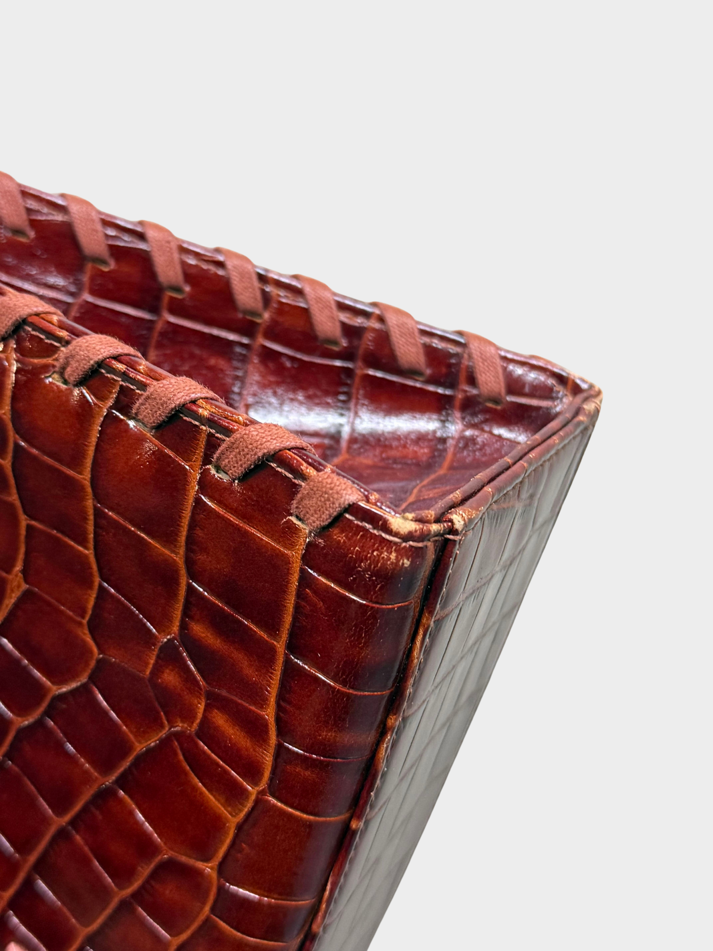 Yves Saint Laurent 1990s Cognac Croc-Embossed Lace-Up Handbag