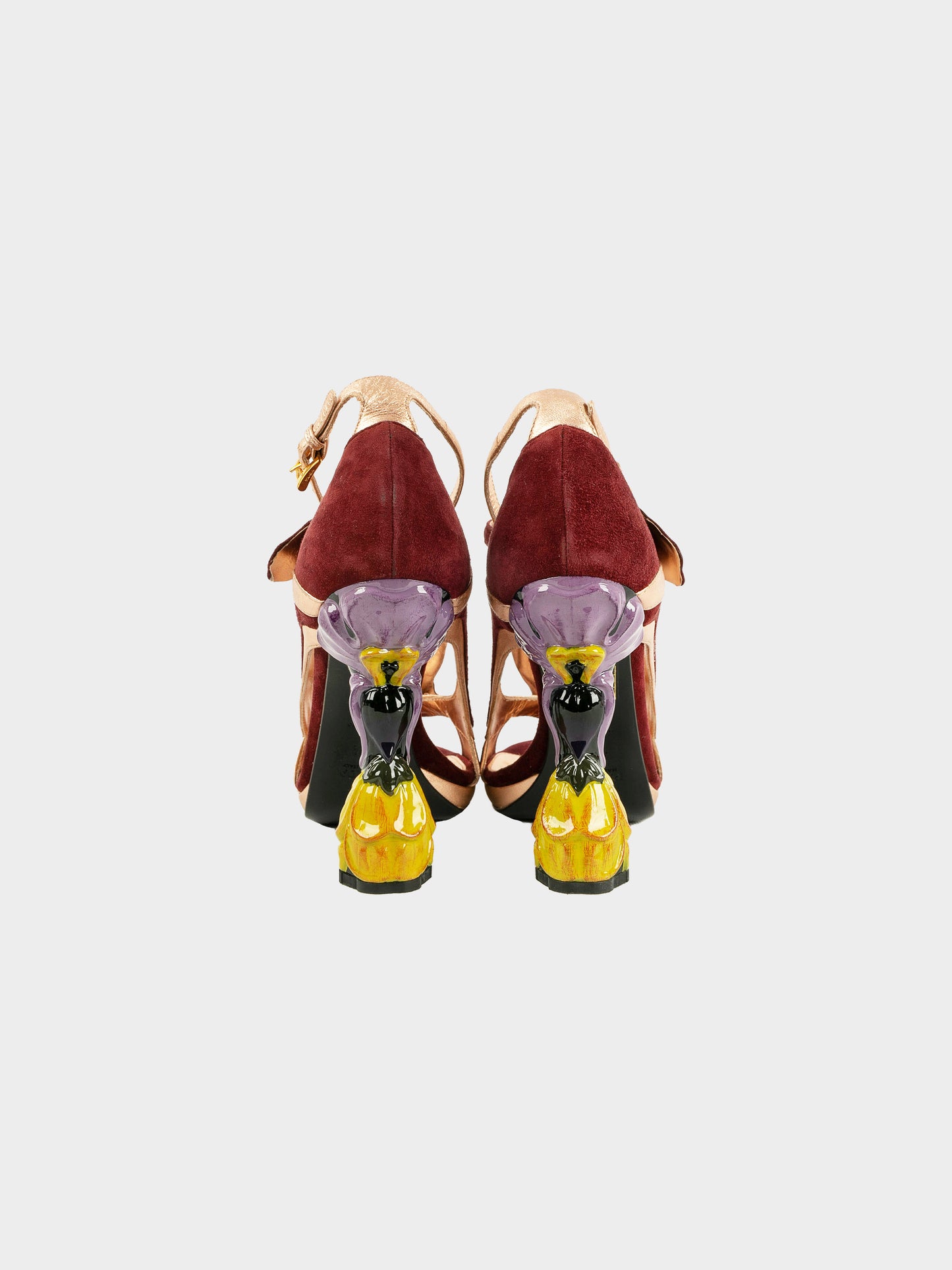 Prada SS 2008 Burgundy and Rose Gold Tulip Motif Heels