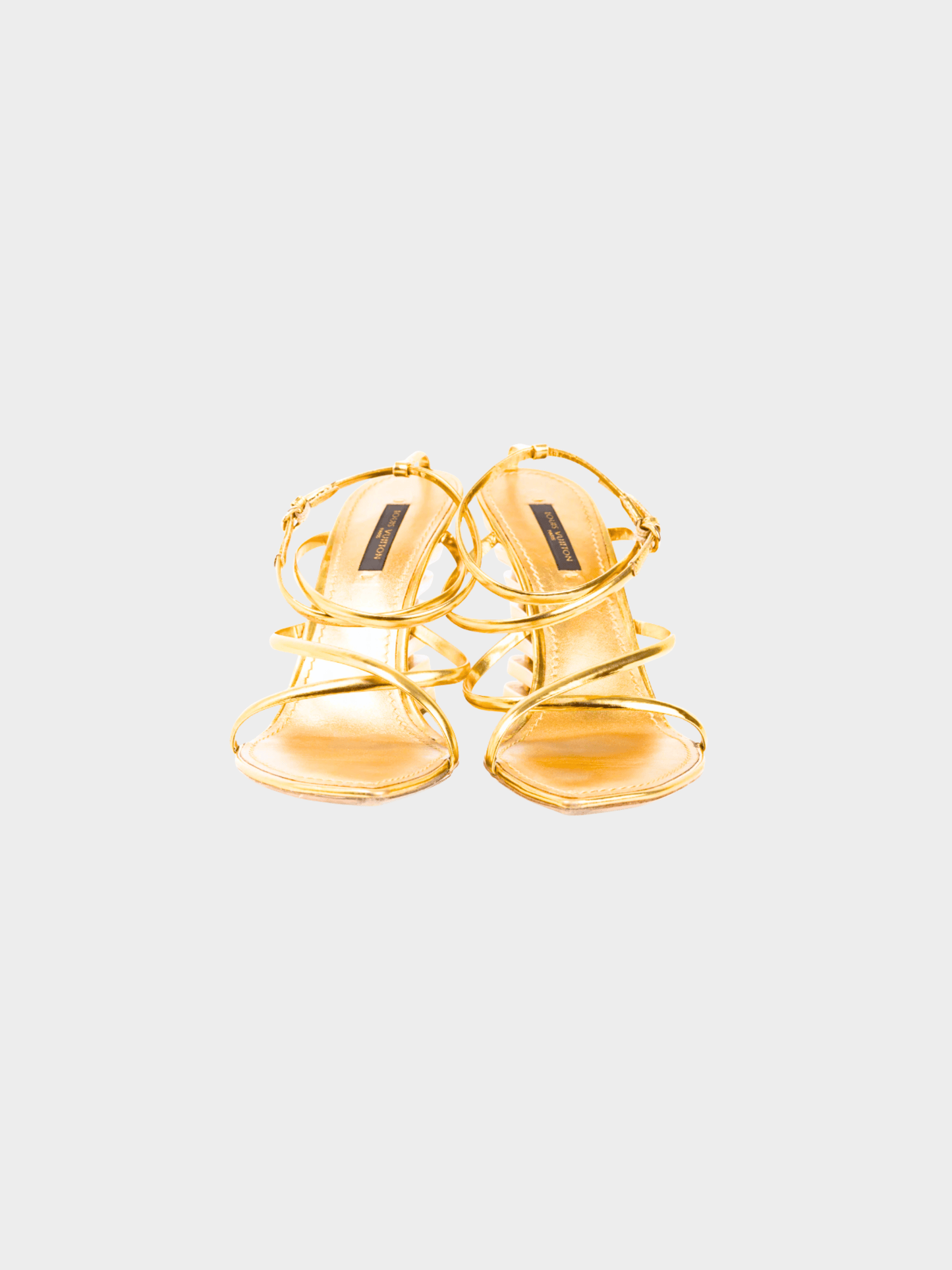 Louis Vuitton 2000s Metallic Gold Leather Cut-out Wedge Sandals
