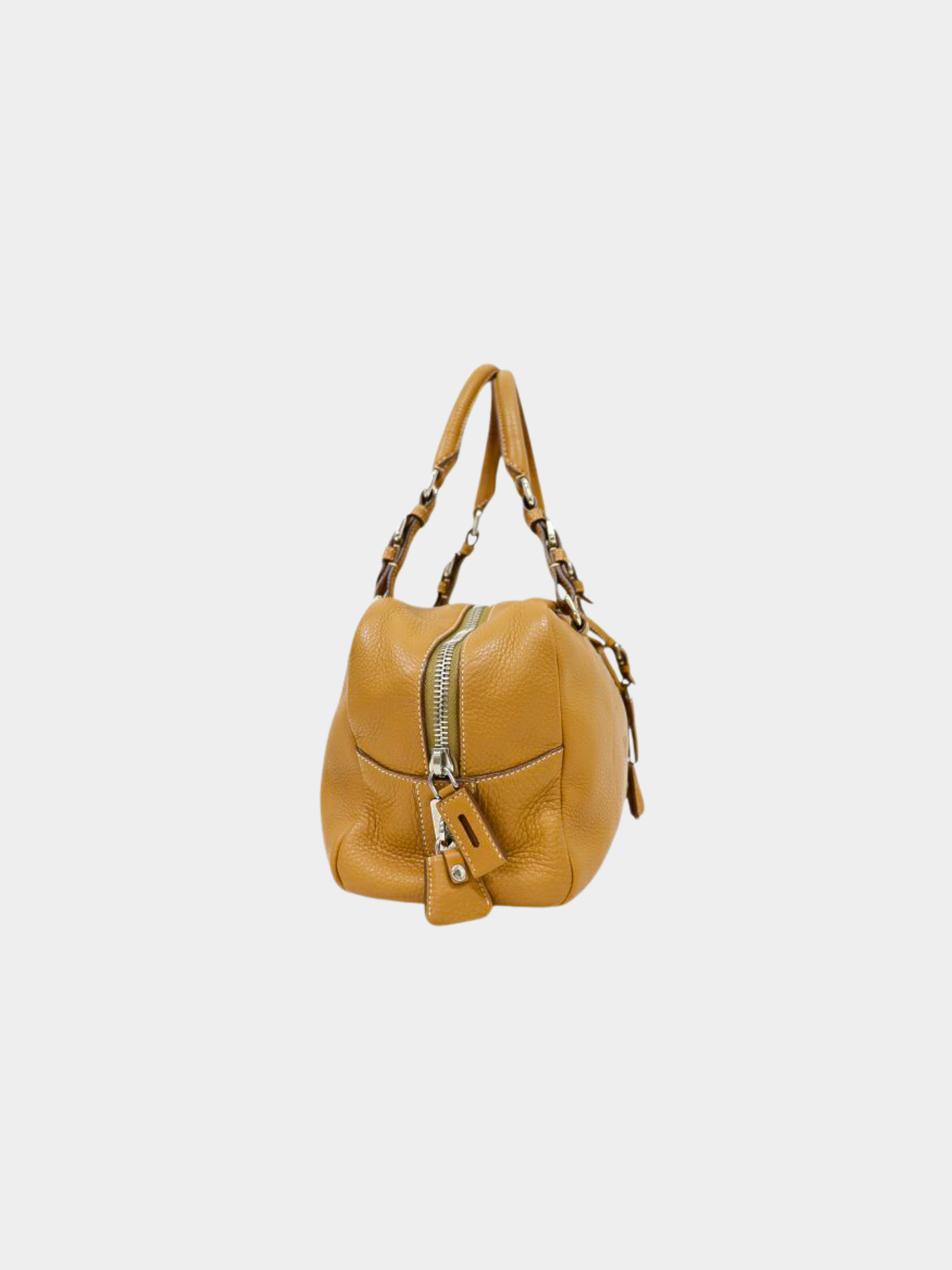 Prada 2000s Beige Embossed Logo Leather Handbag