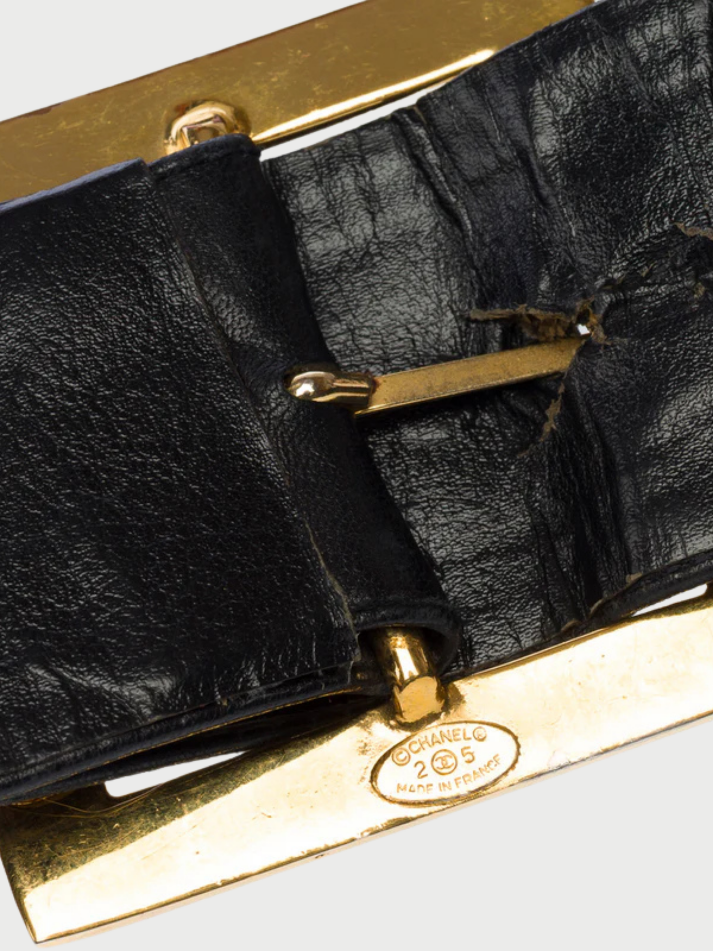 Chanel 1990s Black Leather Gold Metal Belt