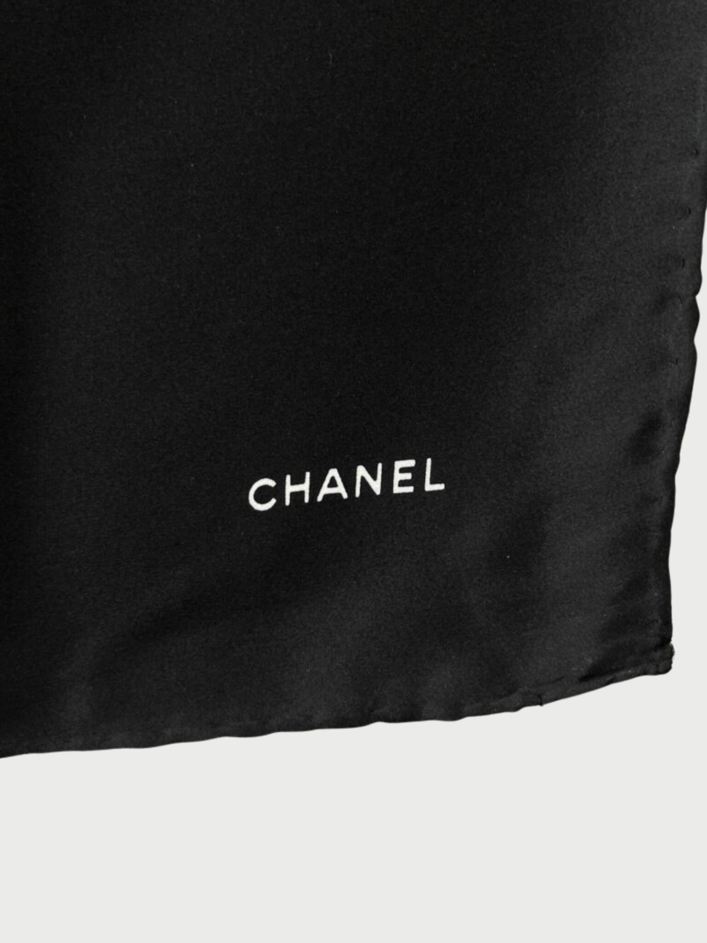 Chanel 2000s Black Silk Camellia Logo Scarf