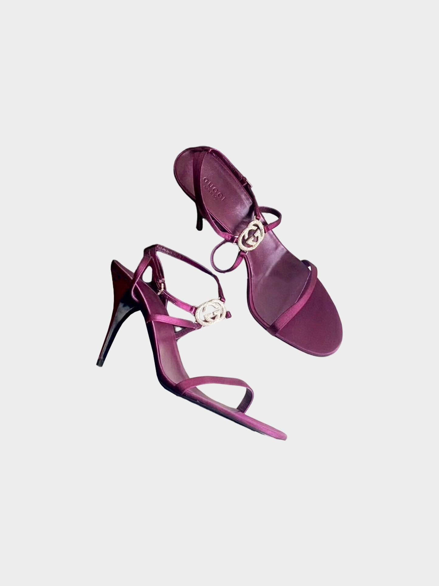 Gucci 2000s Burgundy GG Rhinestone Strappy Heels