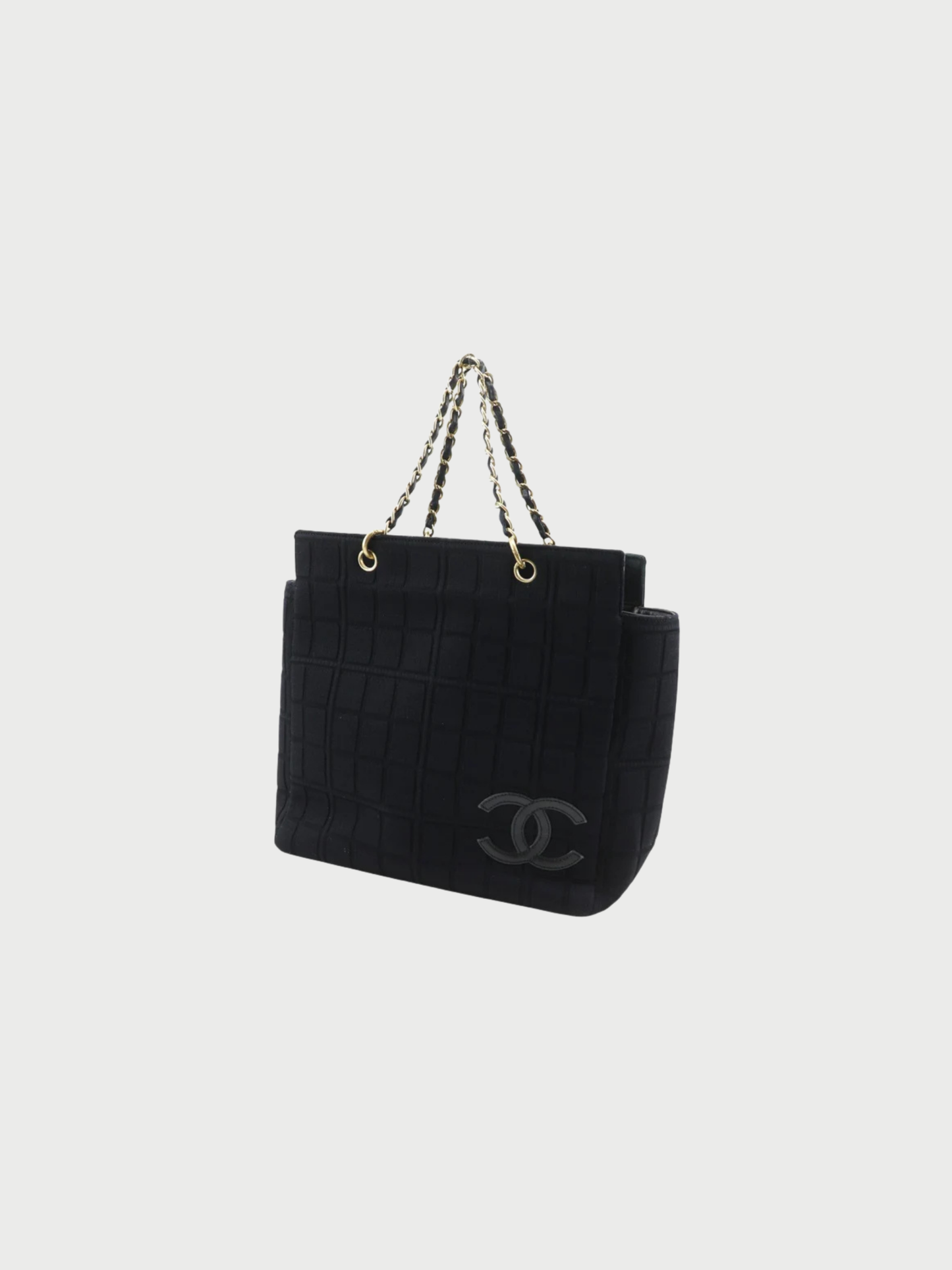 Chanel 2000s Black Jersey Chocolate Bar Chain Tote Bag