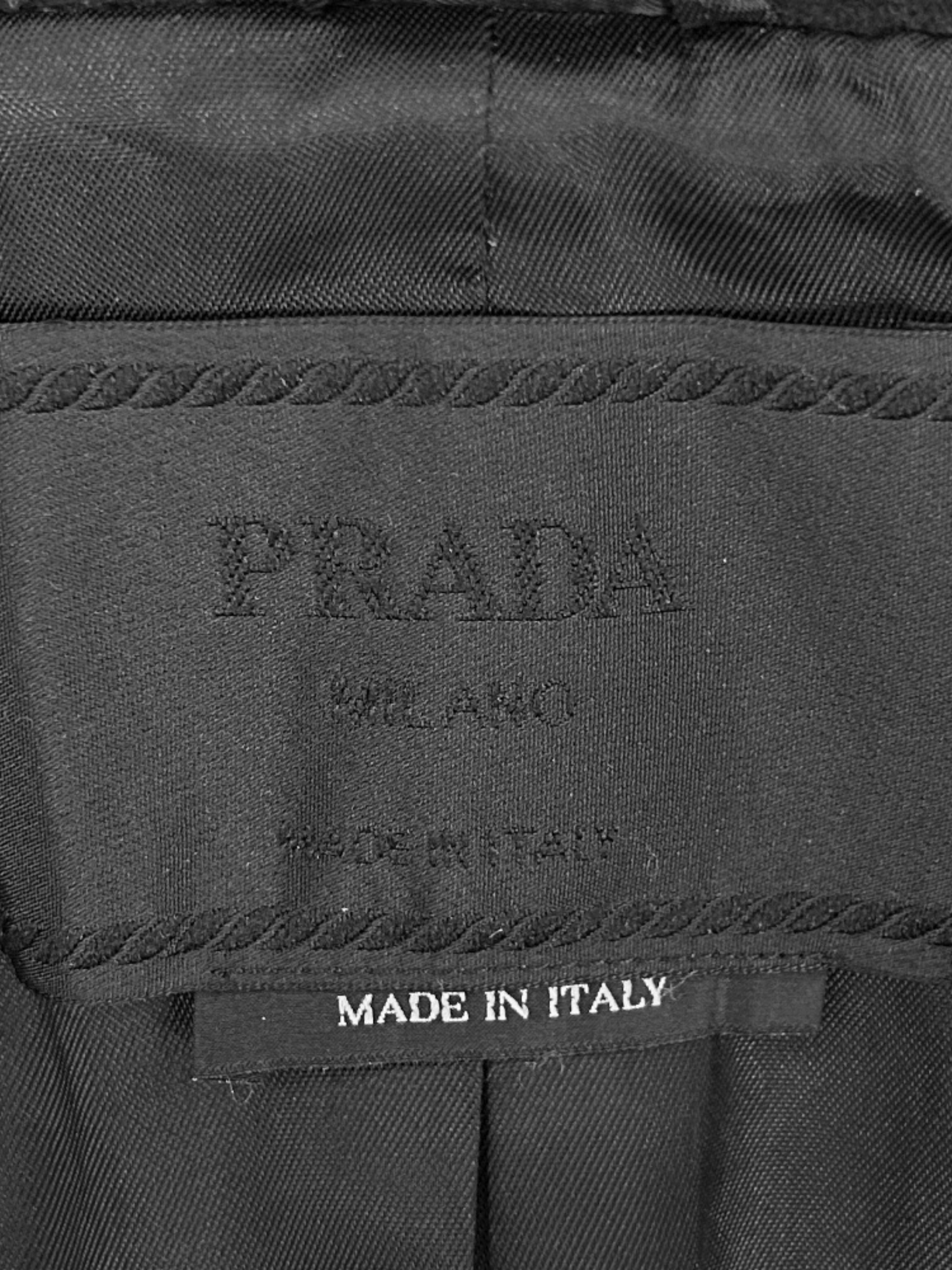 Prada 2000s Black Wool Tie Waist 3/4 Length Coat