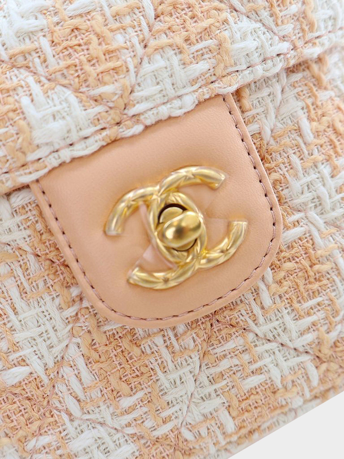 Chanel 2020s Pink and White Quilted Tweed Mini Top Handle Flap Bag