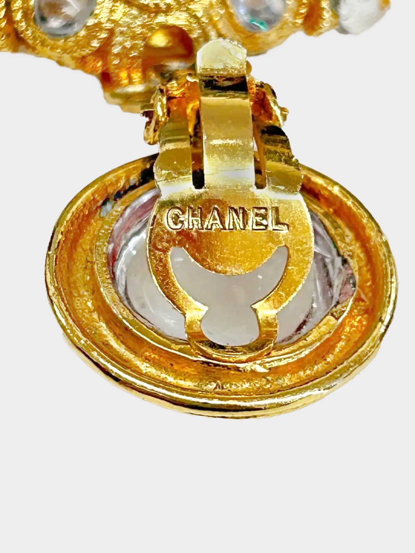 Chanel 1970s Gold and Gripoix Glass Clip-on Hoop Earrings