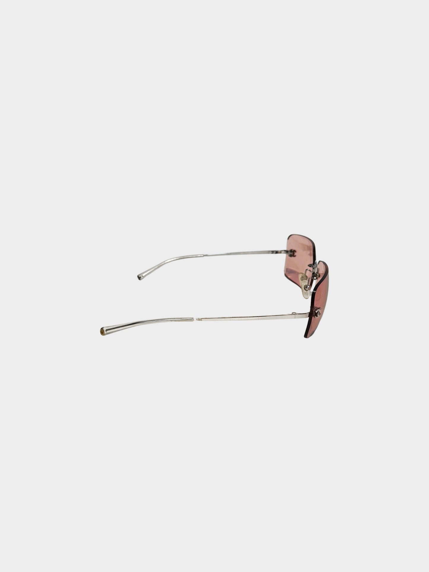 Chanel 2000s Pink Rectangular Rimless CC 4017 Sunglasses