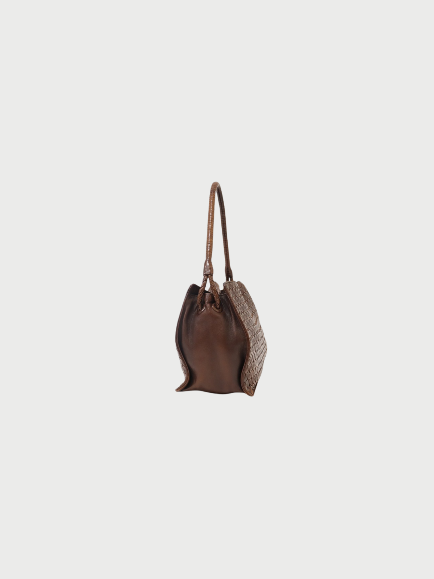 Bottega Veneta 2000s Brown Leather Intrecciato One-Shoulder Bag