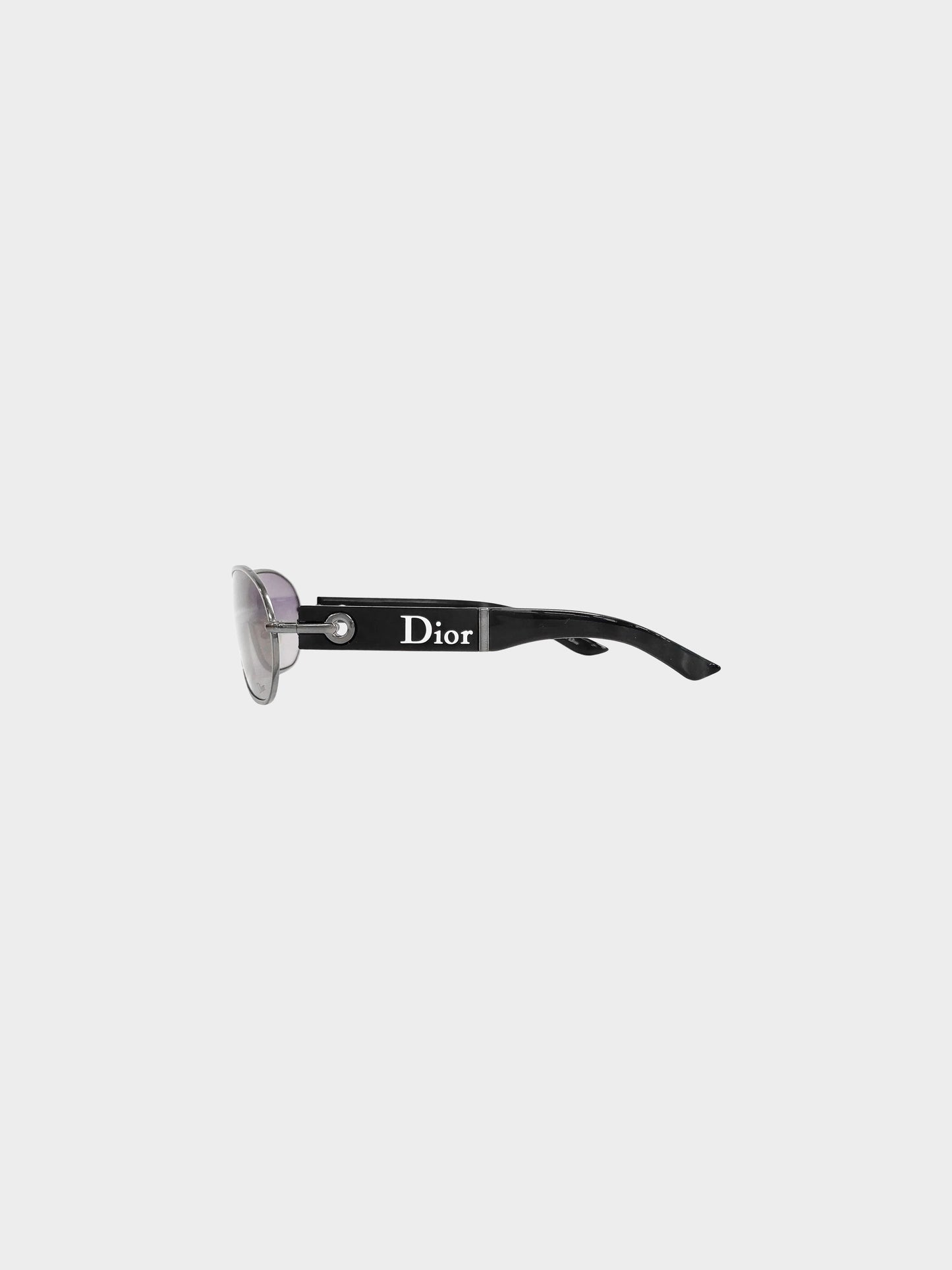 Christian Dior 2000s Black Gradient Logo 1/F Aviator Sunglasses