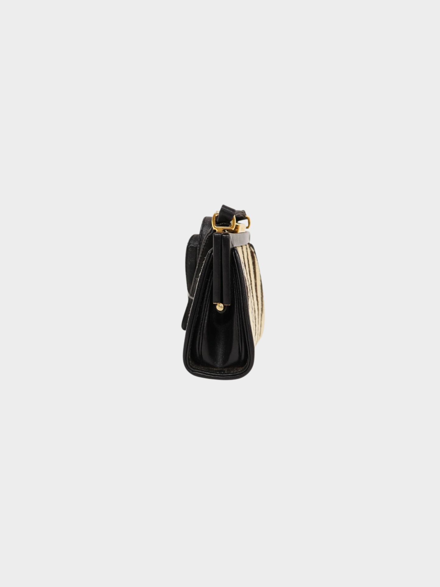 Gucci 2000s Ivory Brown Black Haircalf Leather Shoulder Bag