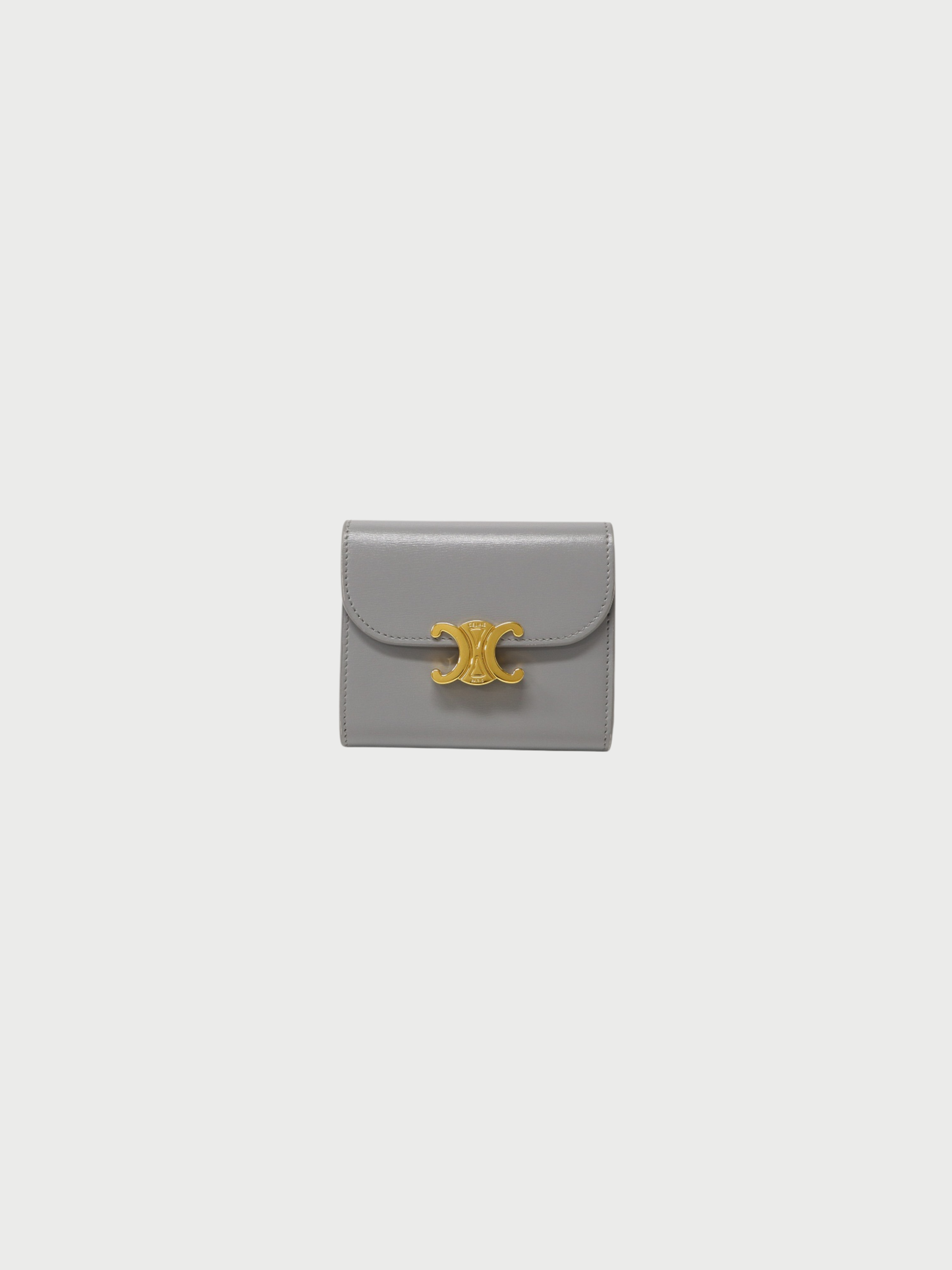 Celine 2020s Light Gray Leather Triomphe Small Flap Wallet
