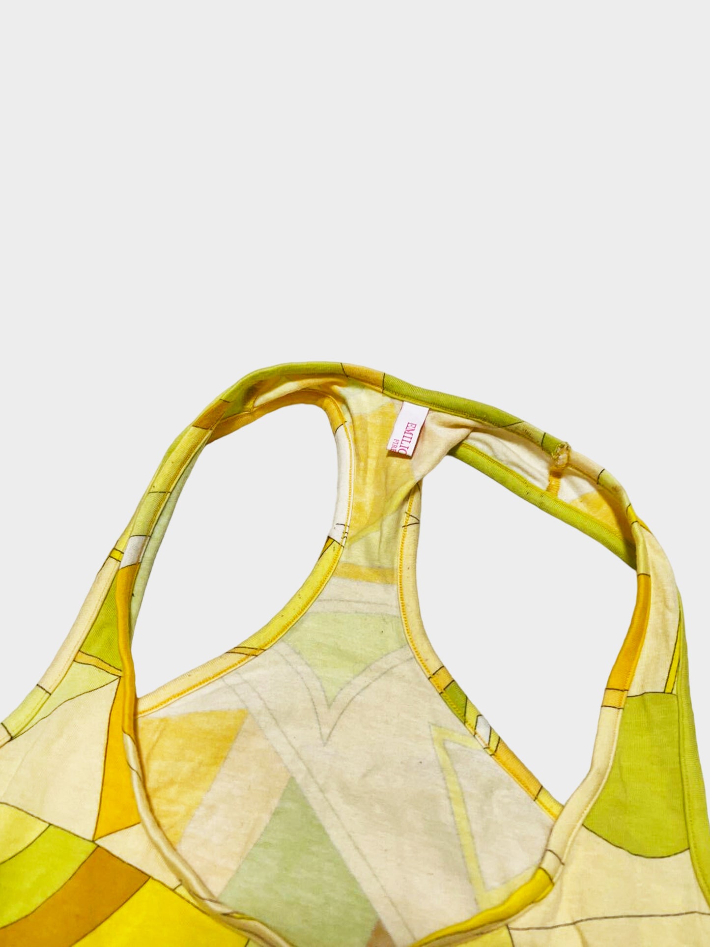 Emilio Pucci 2000s Yellow and Green Geometric Print Racerback Top