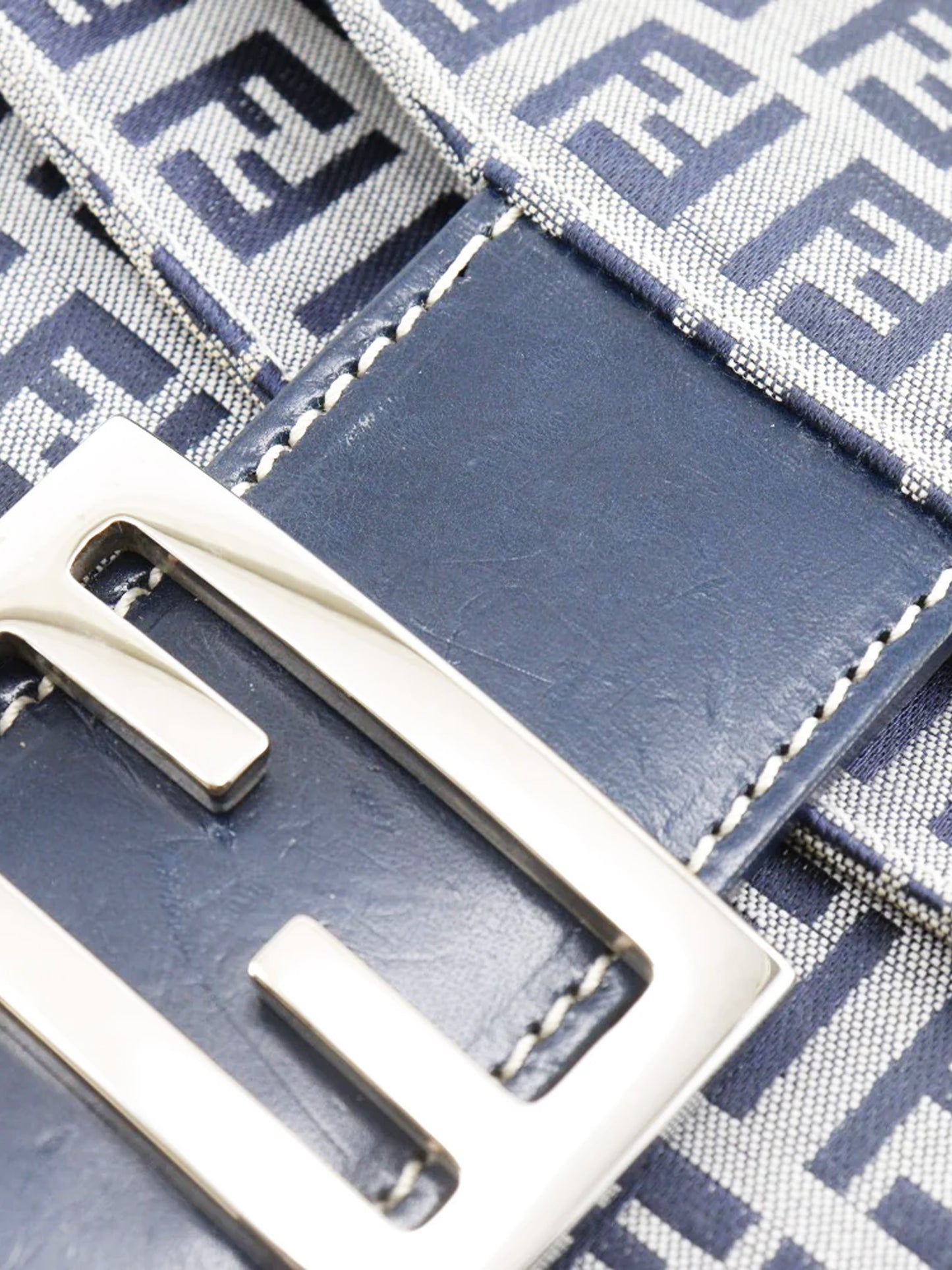 Fendi 2000s Navy and Grey Canvas Zucchino Shoulder Bag