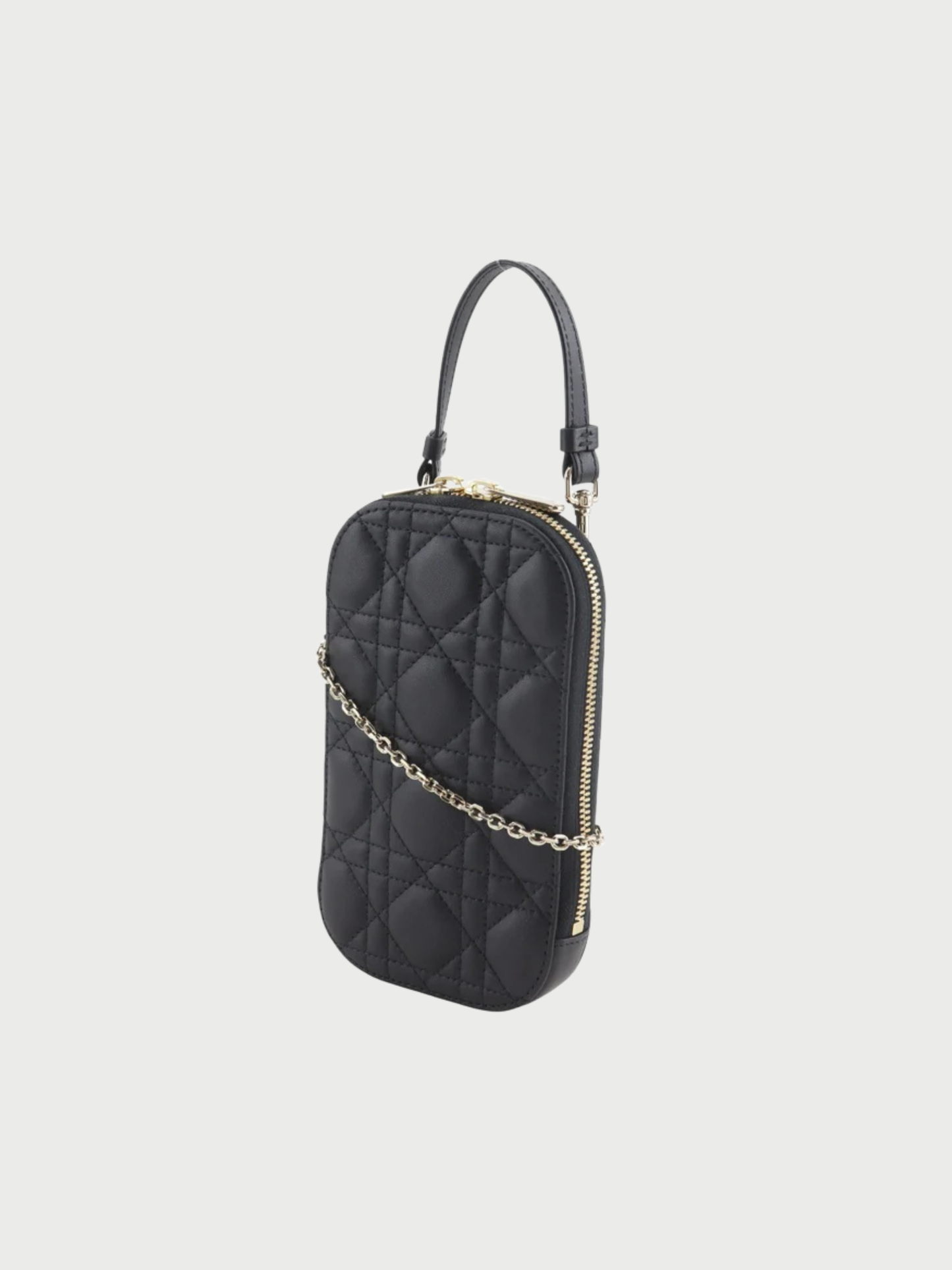 Christian Dior 2020s Black Lambskin Cannage Phone Holder Shoulder Bag