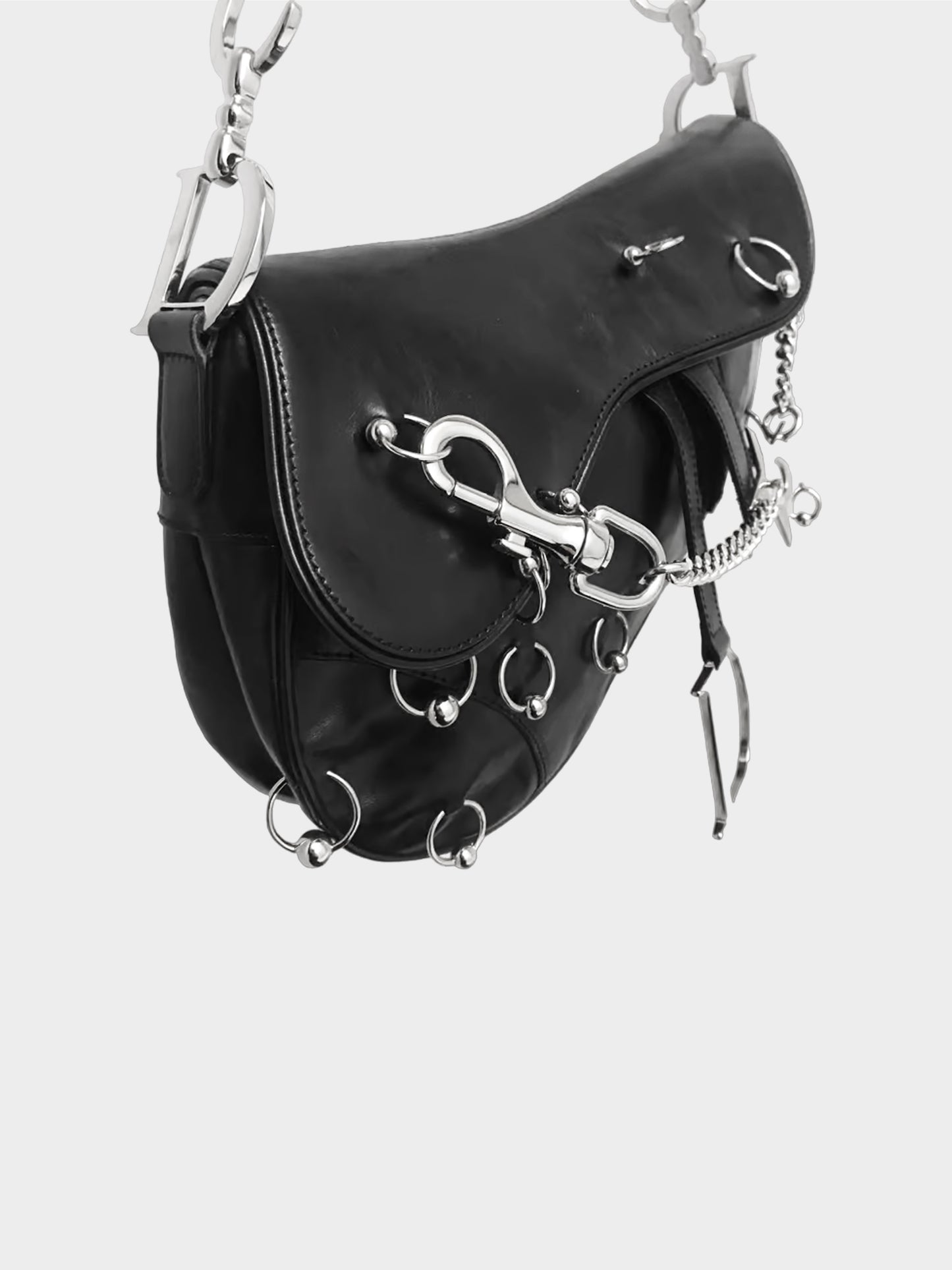 Christian Dior 2004 Black Calfskin Hardcore Pierced Saddle Bag