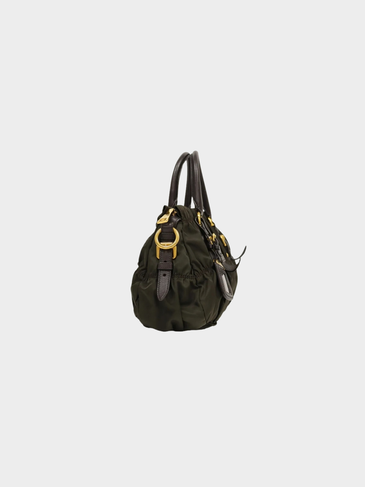 Prada 2000s Khaki Nylon Leather Logo Hardware 2-Way Bag