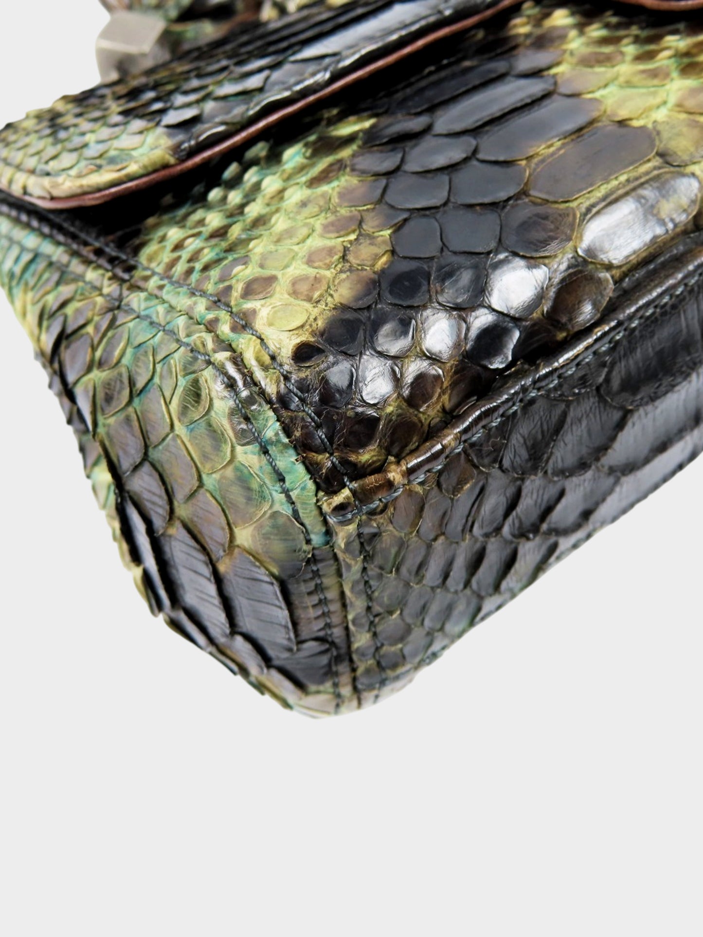 Chanel 2005-2006 Khaki Python Leather Medium Classic Single Flap Bag