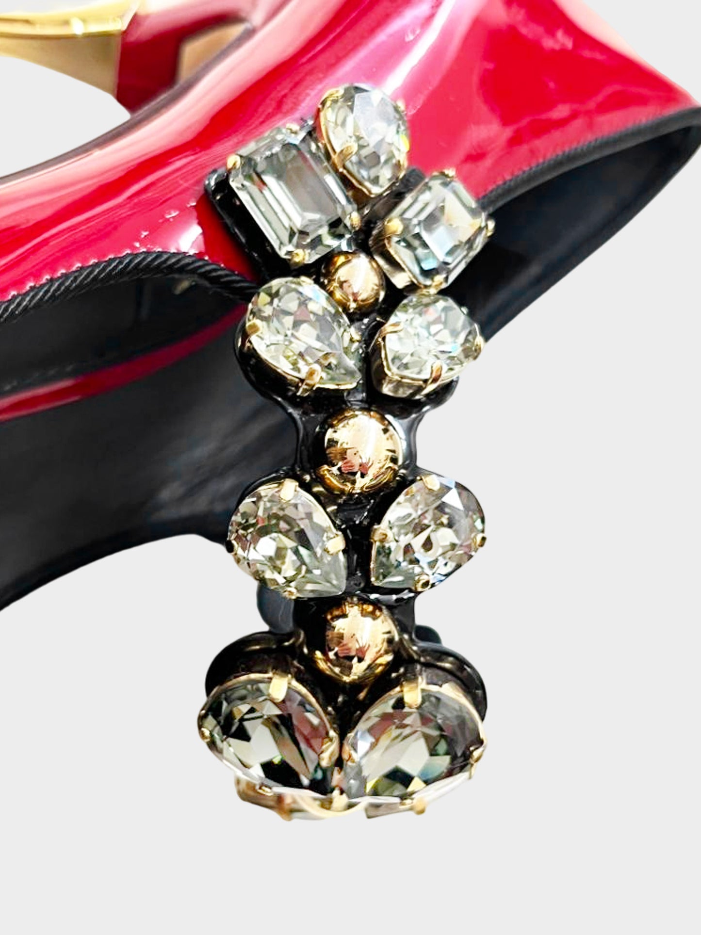 Dolce and Gabbana 2020s Crystal Strap Red Patent Leather Mary Jane Pumps