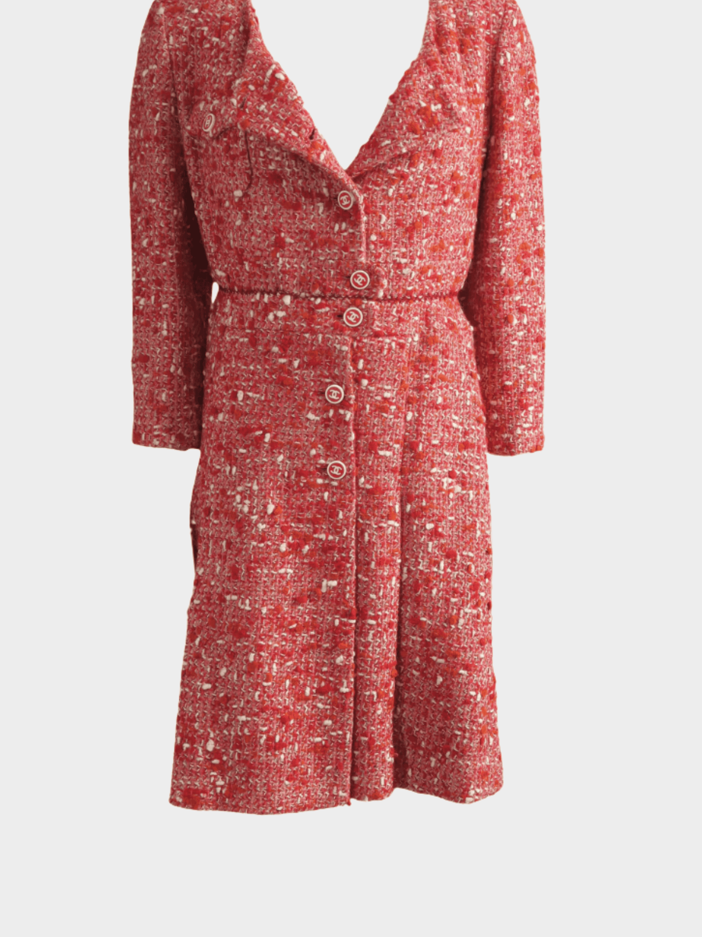 Chanel by Karl Lagerfeld FW 2001 Red and White Bouclé Jacket Dress