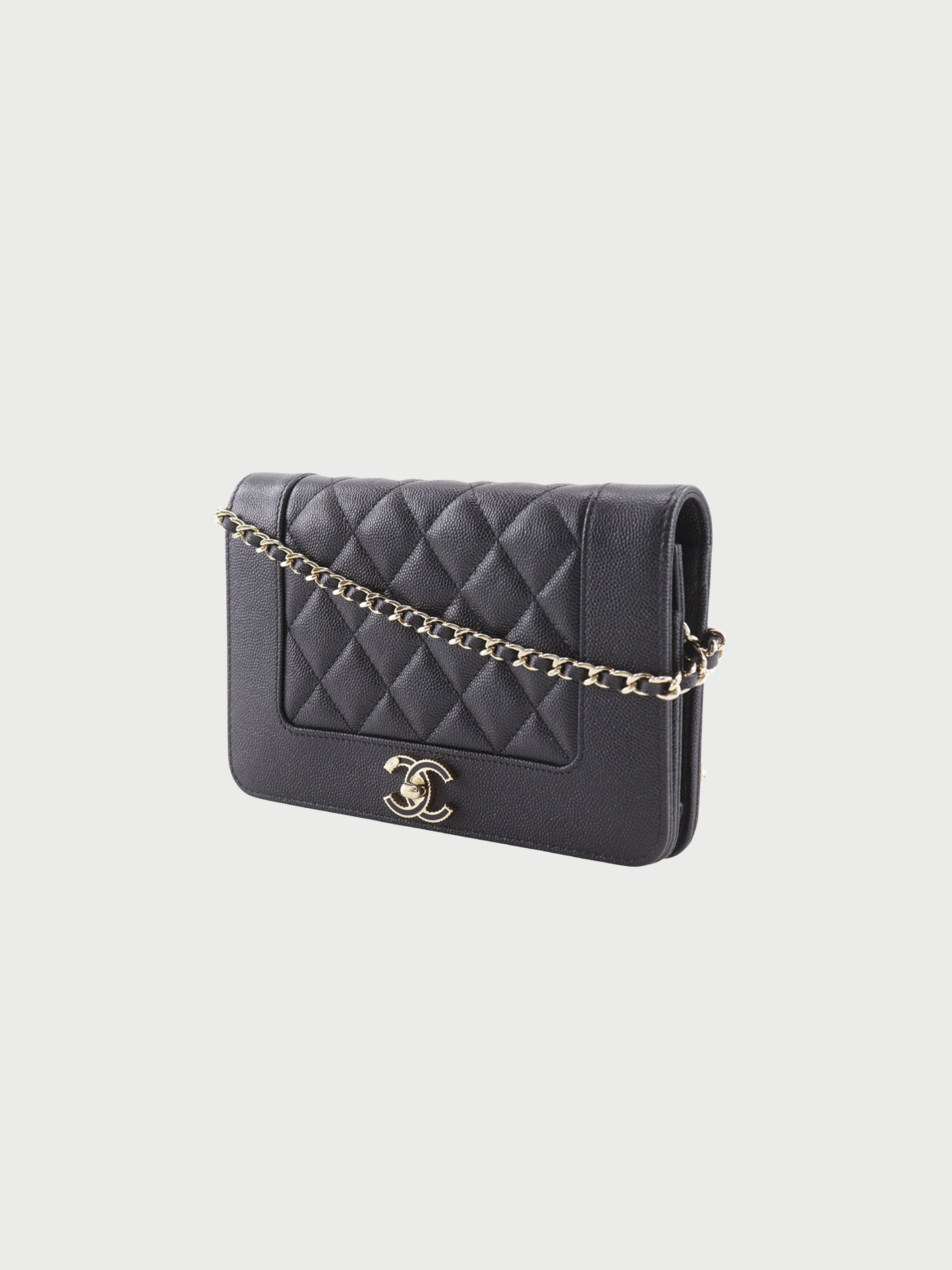 Chanel 2019 Black Caviar Leather Mademoiselle Chain Wallet