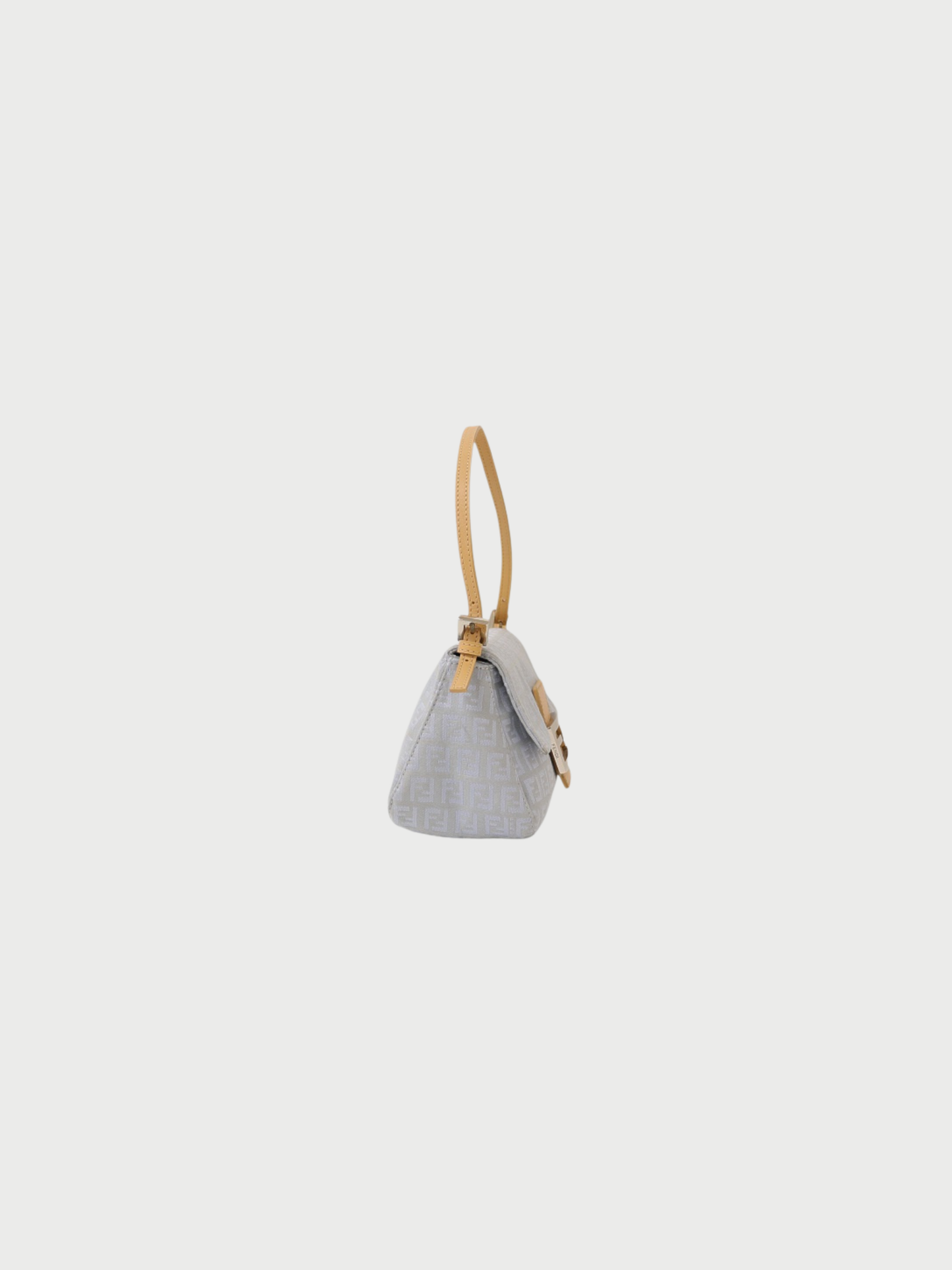 Fendi 2000s Light Blue Beige Zucchino Canvas Leather Mini Mamma Bucket Bag