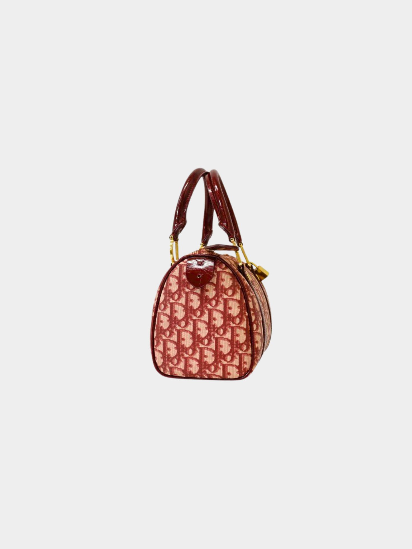 Christian Dior 2000s Red Trotter PVC Enamel Mini Boston Bag