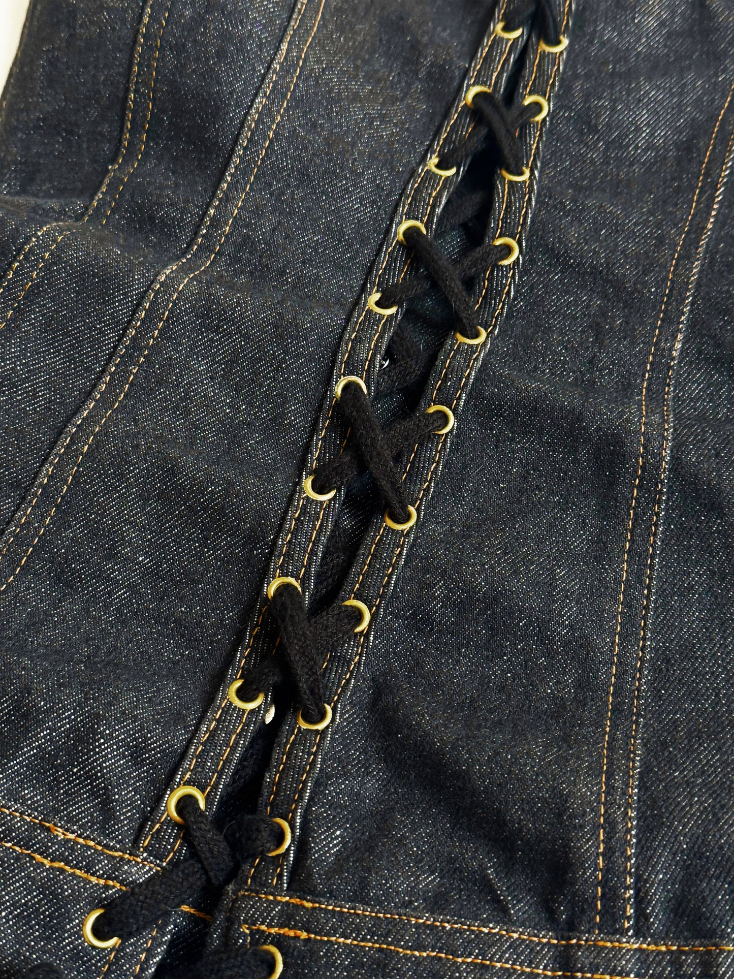 Jean Paul Gaultier 2000s Dark Blue Denim Button and Lace-up Corset