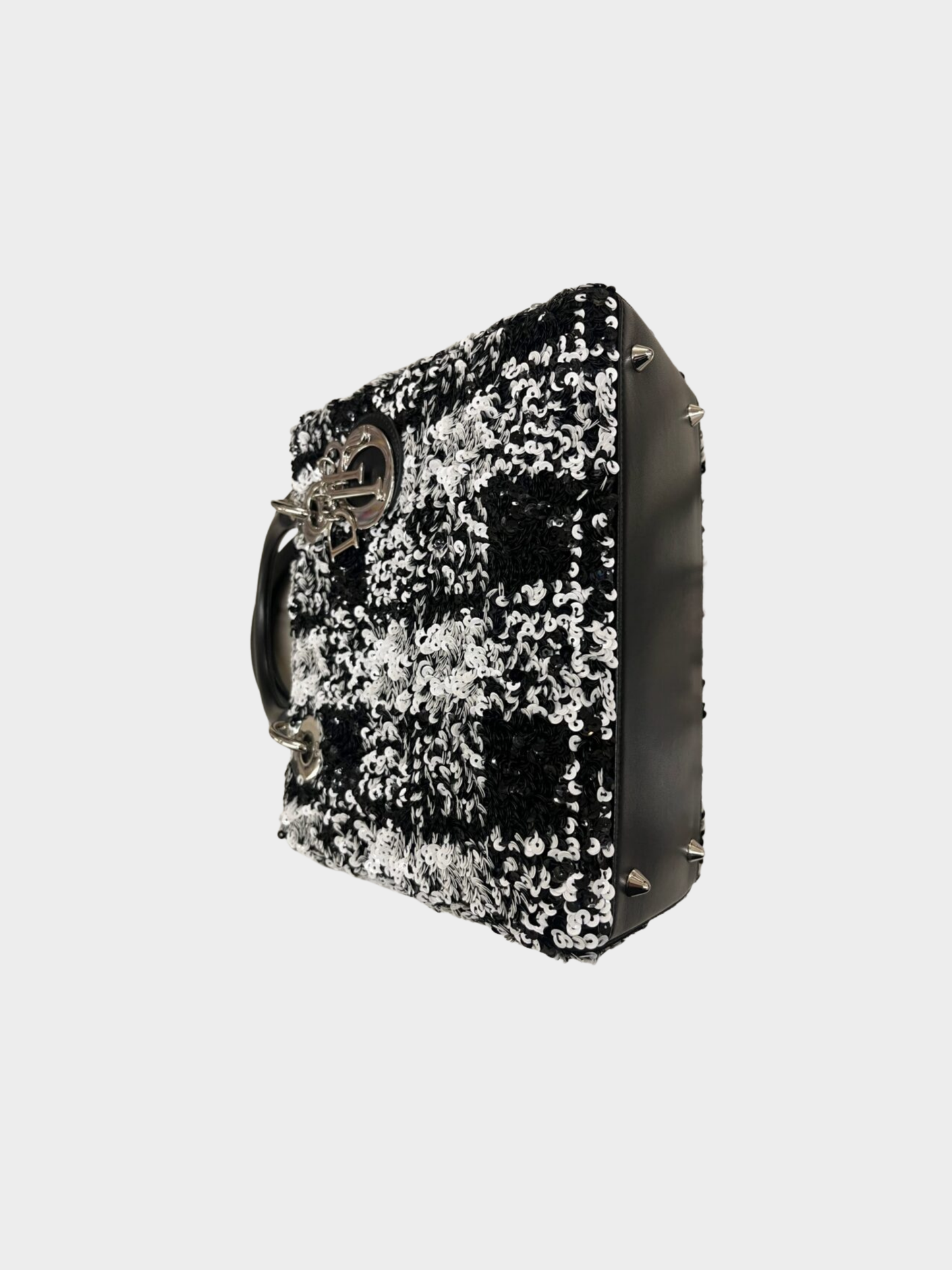Christian Dior 2020s Black White Sequin Medium Lady Dior Bag