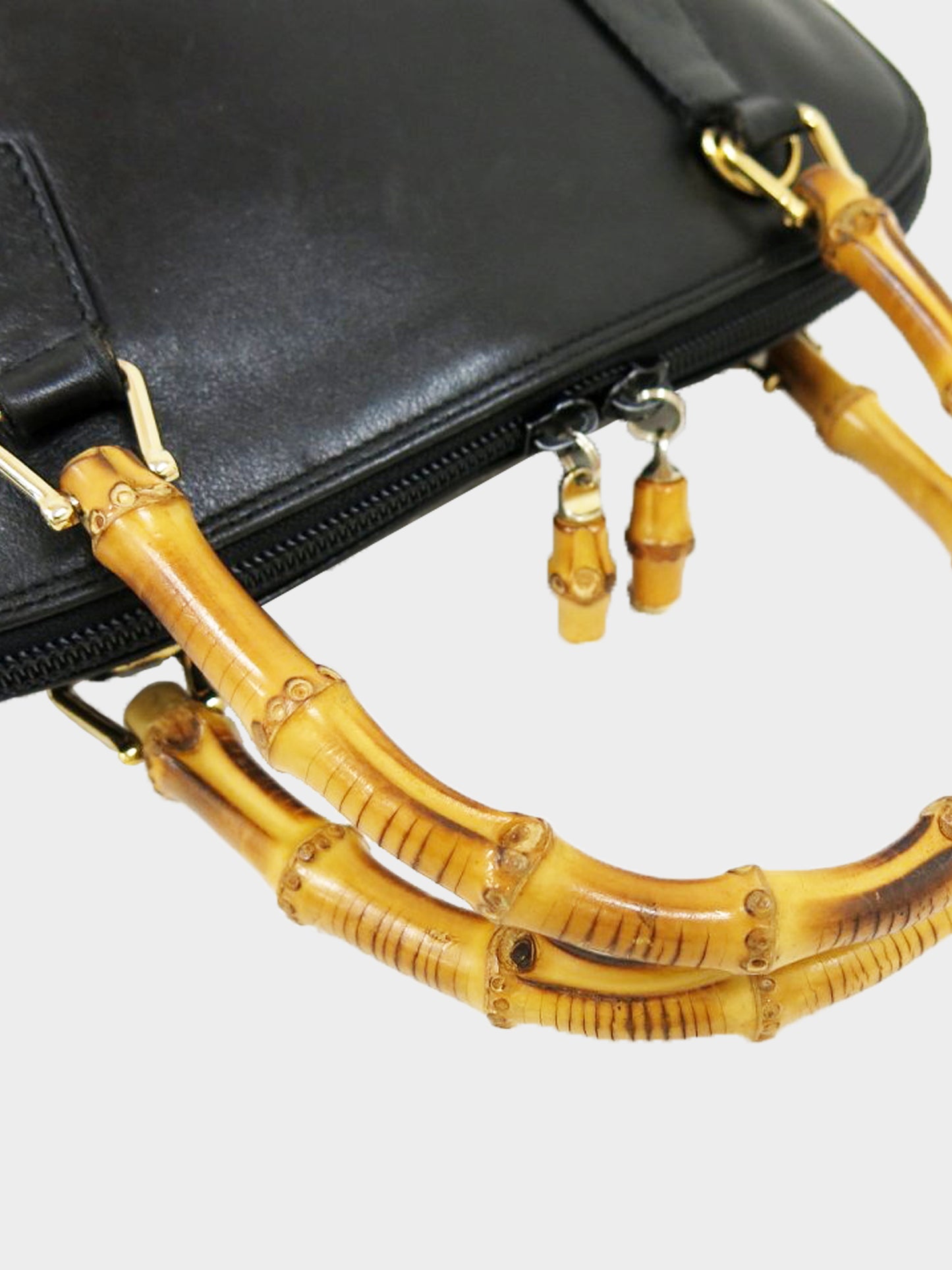 Gucci 1990s Black Leather Bamboo Top Handle Bag